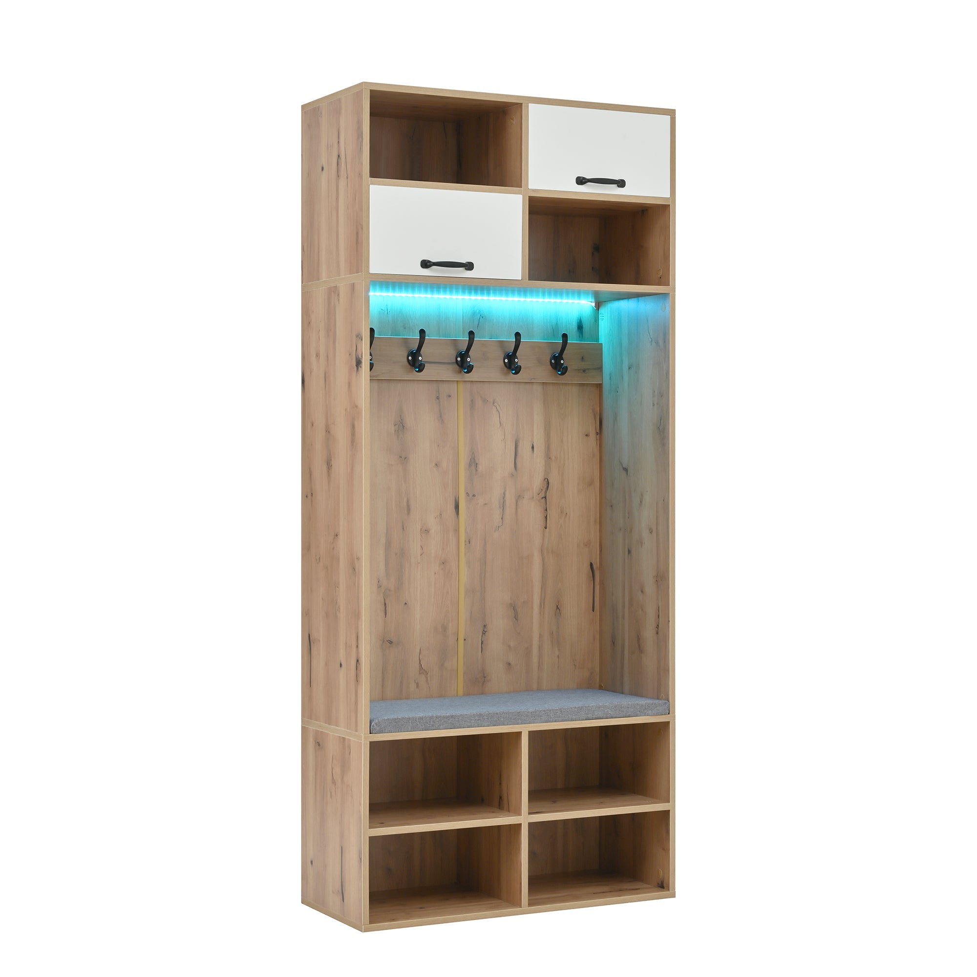 Logidon garderobekast met bank en 5 haken naturel wit 80x35x185cm