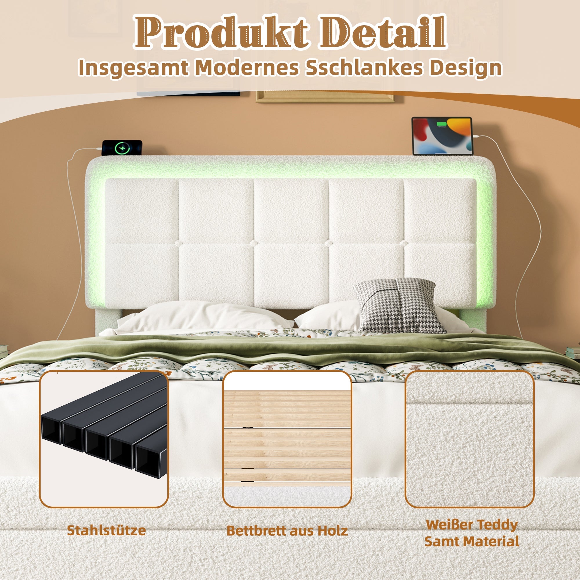 Logidon bedframe wit fluweel 160x200 cm met teddy fluwelen hoes