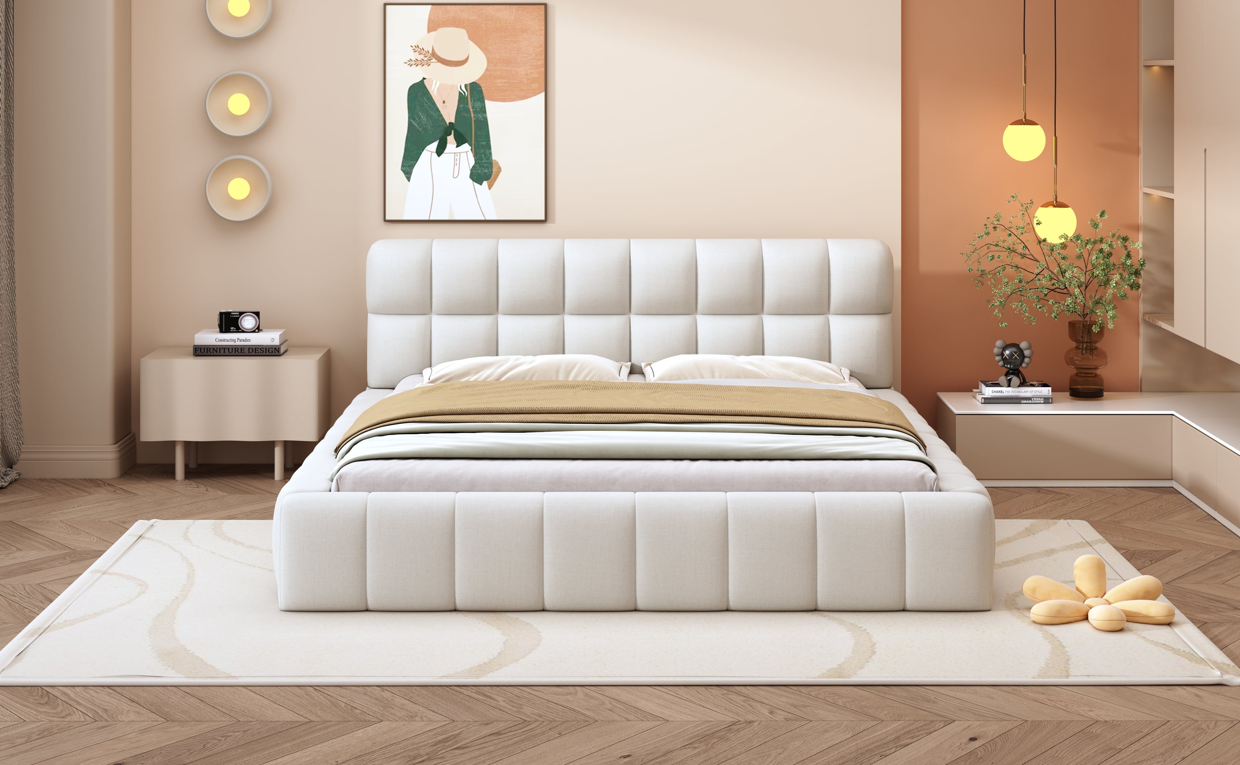 Logidon gestoffeerd bed 140x200 beige zachte rugleuning gestoffeerde rand