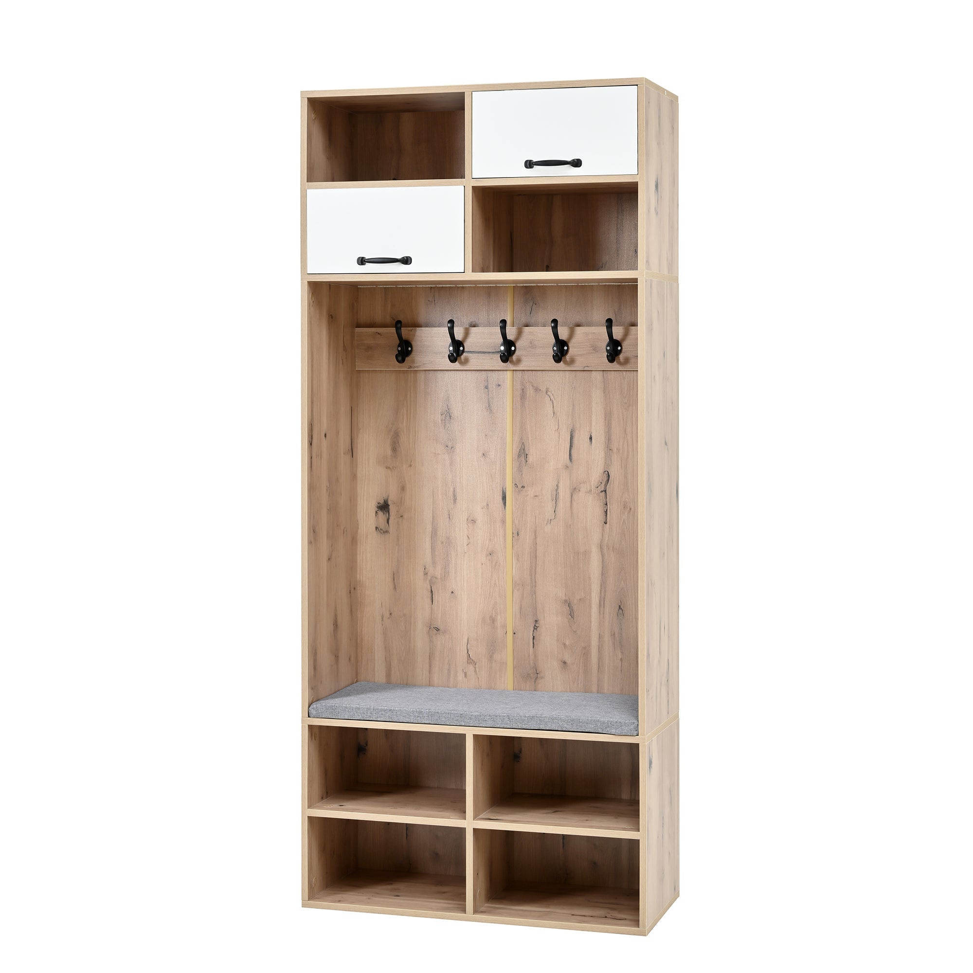 Logidon garderobekast met bank en 5 haken naturel wit 80x35x185cm