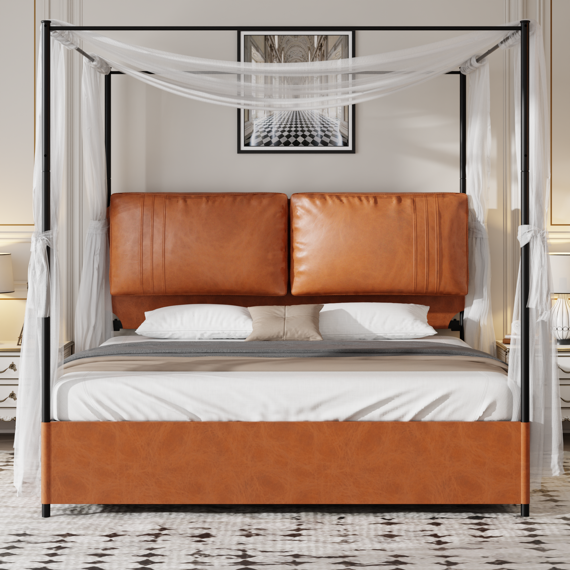 Logidon Luxe Hemelbed 180x200 Bruin met PU-lederen kussen
