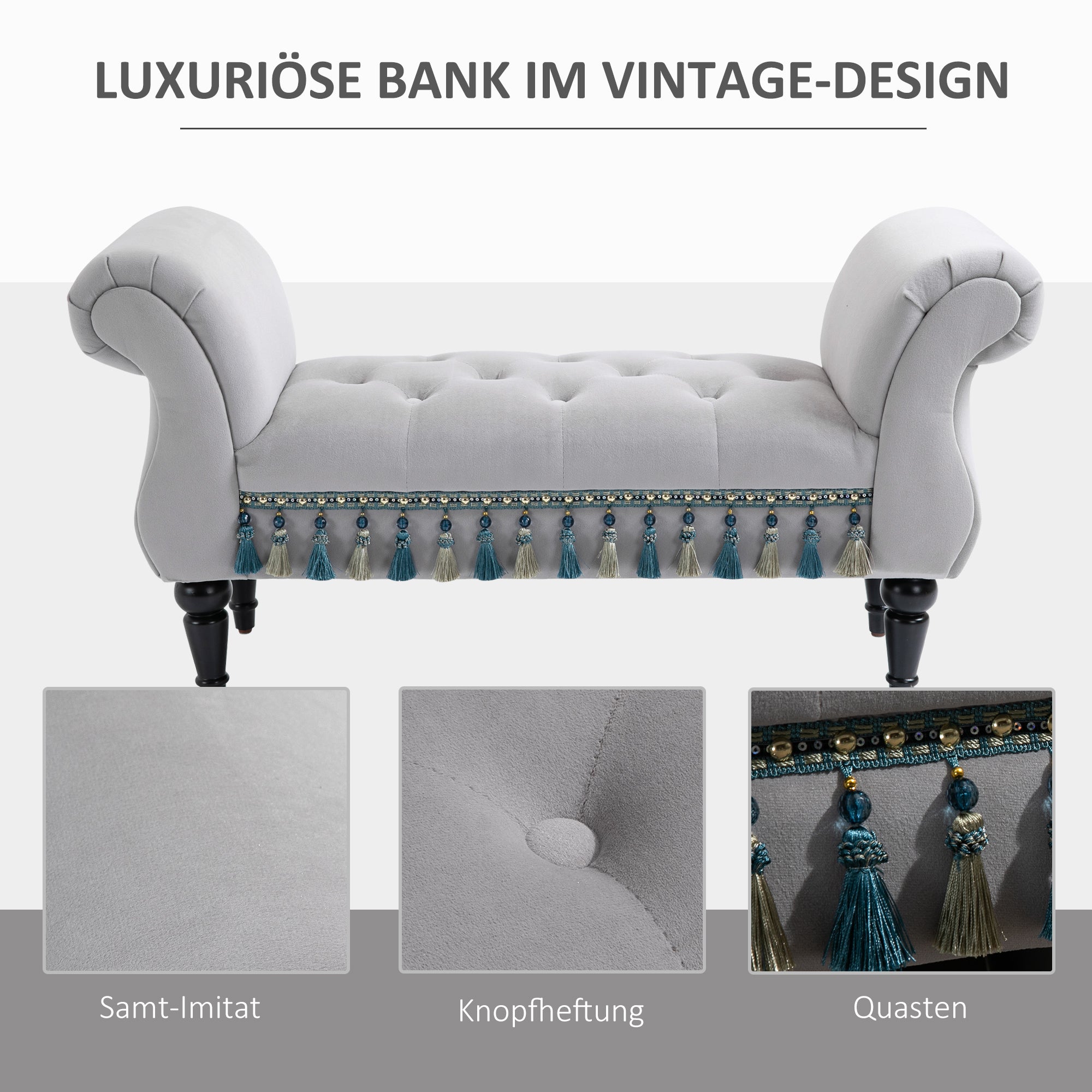 Logidon Elegante Bank Grijs 117x40x58 Cm Met Franjes