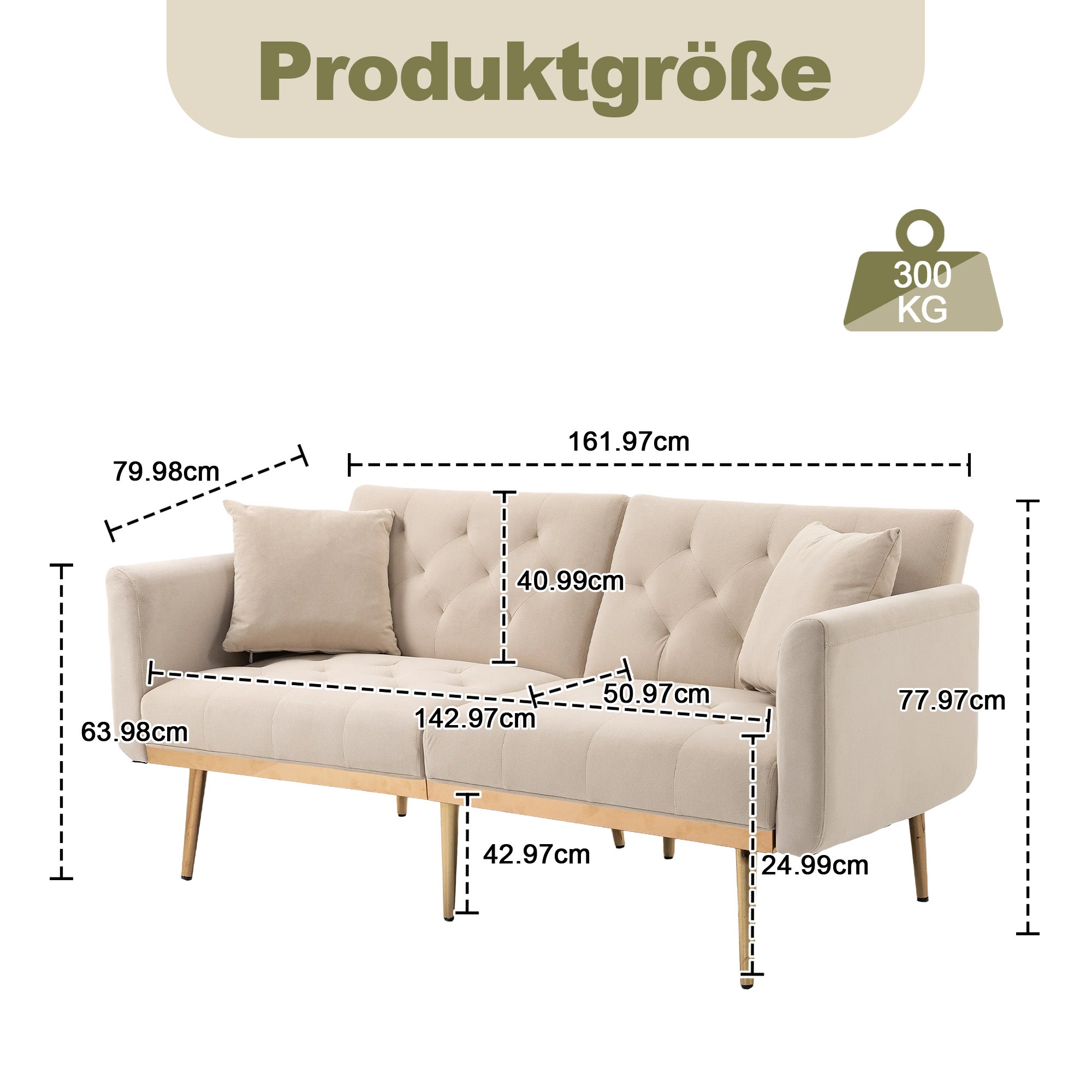 Logidon 3-zits slaapbank fluweelbeige verstelbare rugleuning