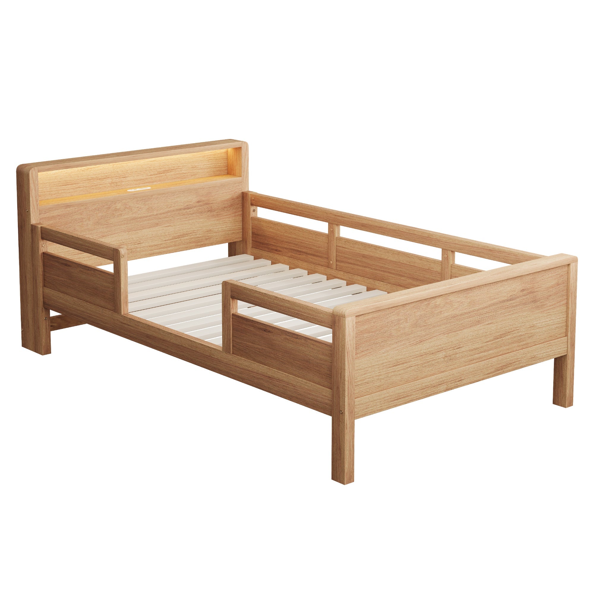 Logidon houten bed 90x200 cm naturel met USB-C stopcontact en LED