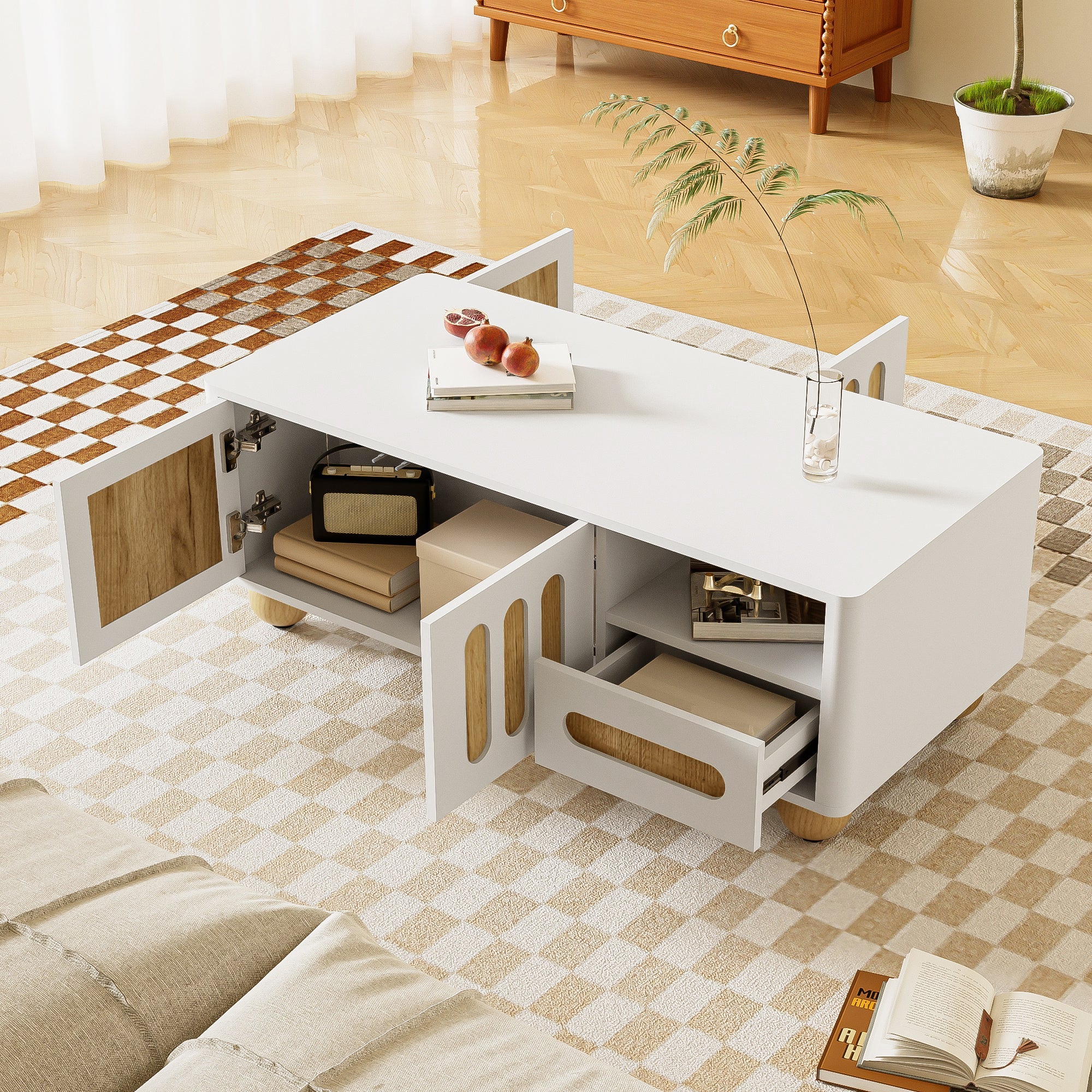 Logidon Moderne Salontafel 105x50x40 Cm Wit Houtlook LED Verlichting