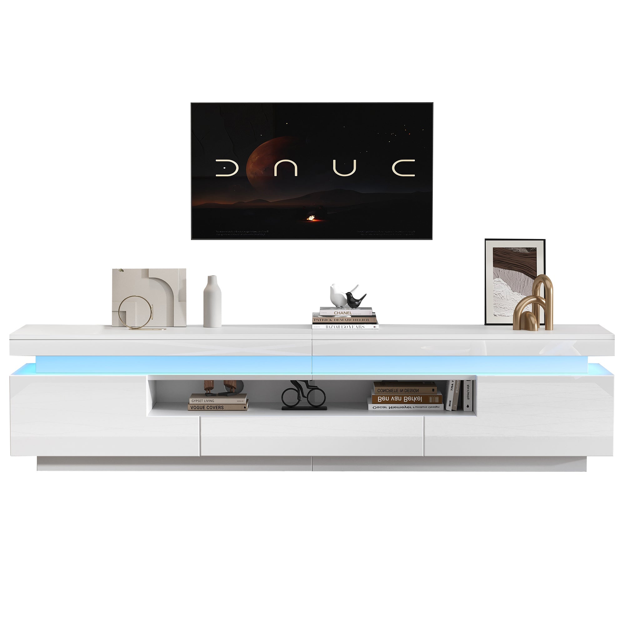 Logidon wit hoogglans LED lowboard 175x38x45 cm met 2 kasten