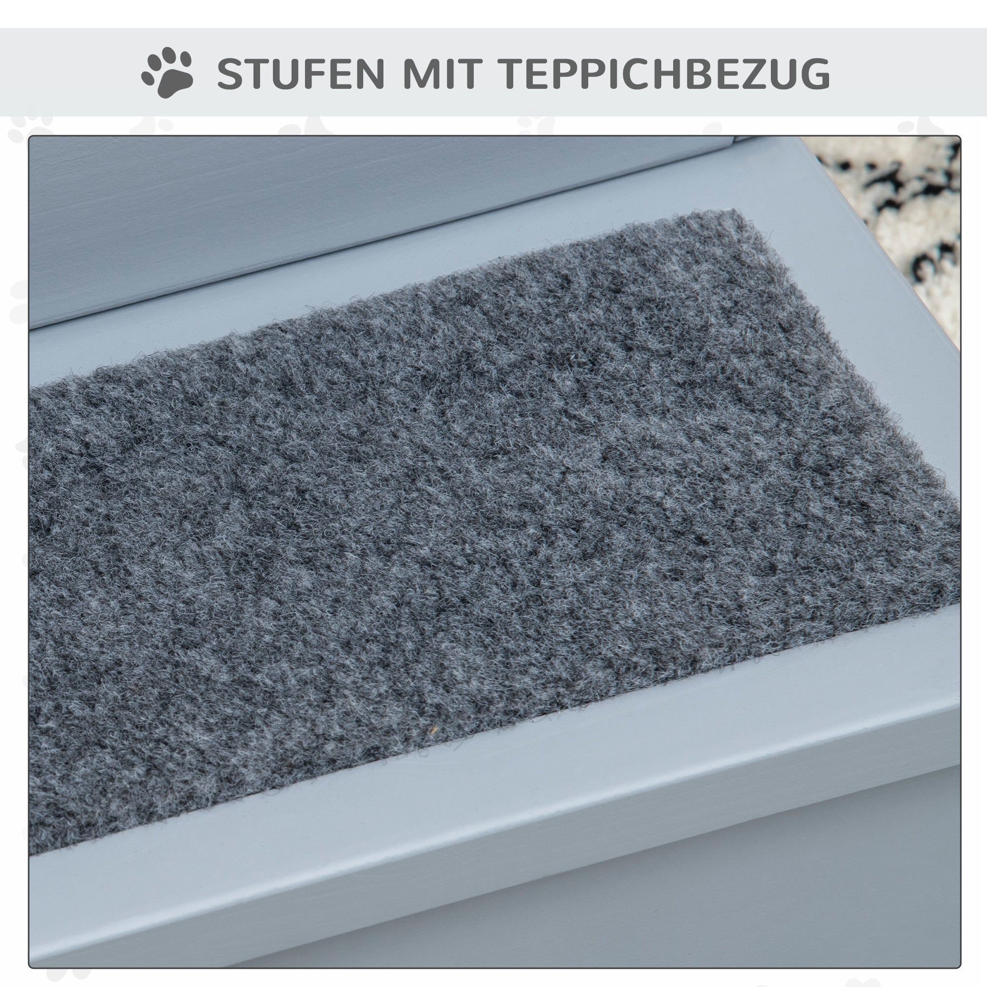 Logidon Hondentrap Hout 3 Treden Tapijt Grijs 40,5x44,5x38 cm