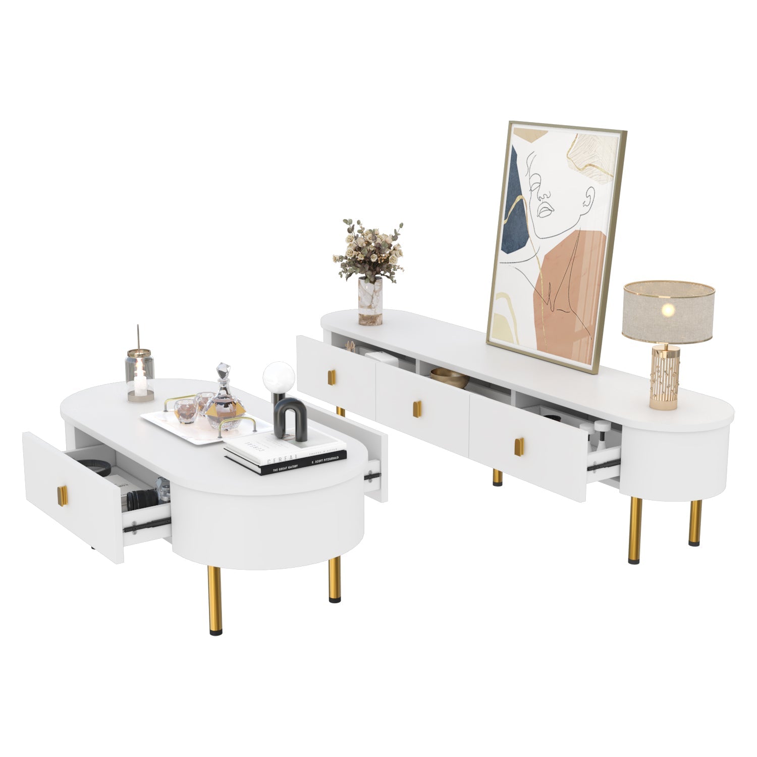 Logidon luxe tv-meubelset wit met lades en salontafel