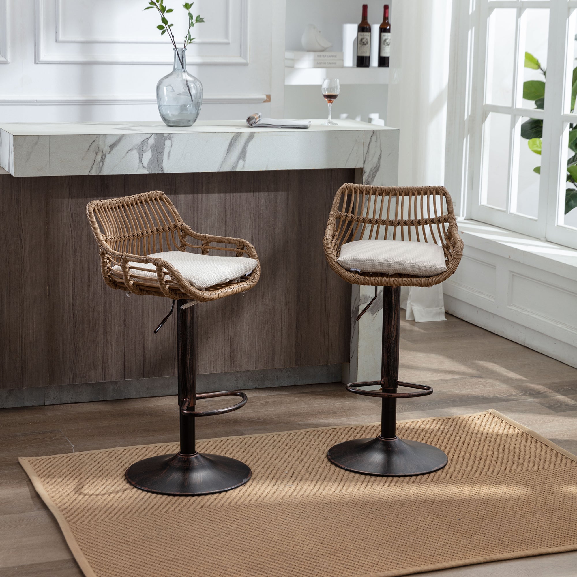 Logidon Moderne Barkruk Set van 2 Verstelbare Beige Voetensteun