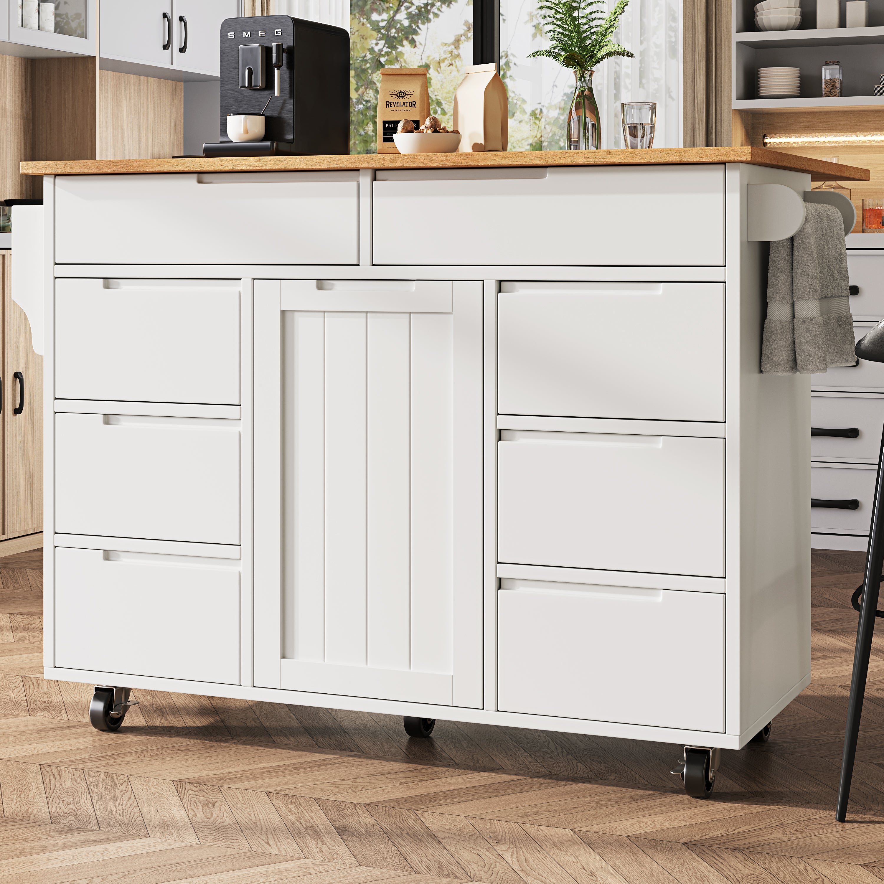Logidon Modern Keukeneiland Uitschuifbare Keukentrolley Wit 8 Laden