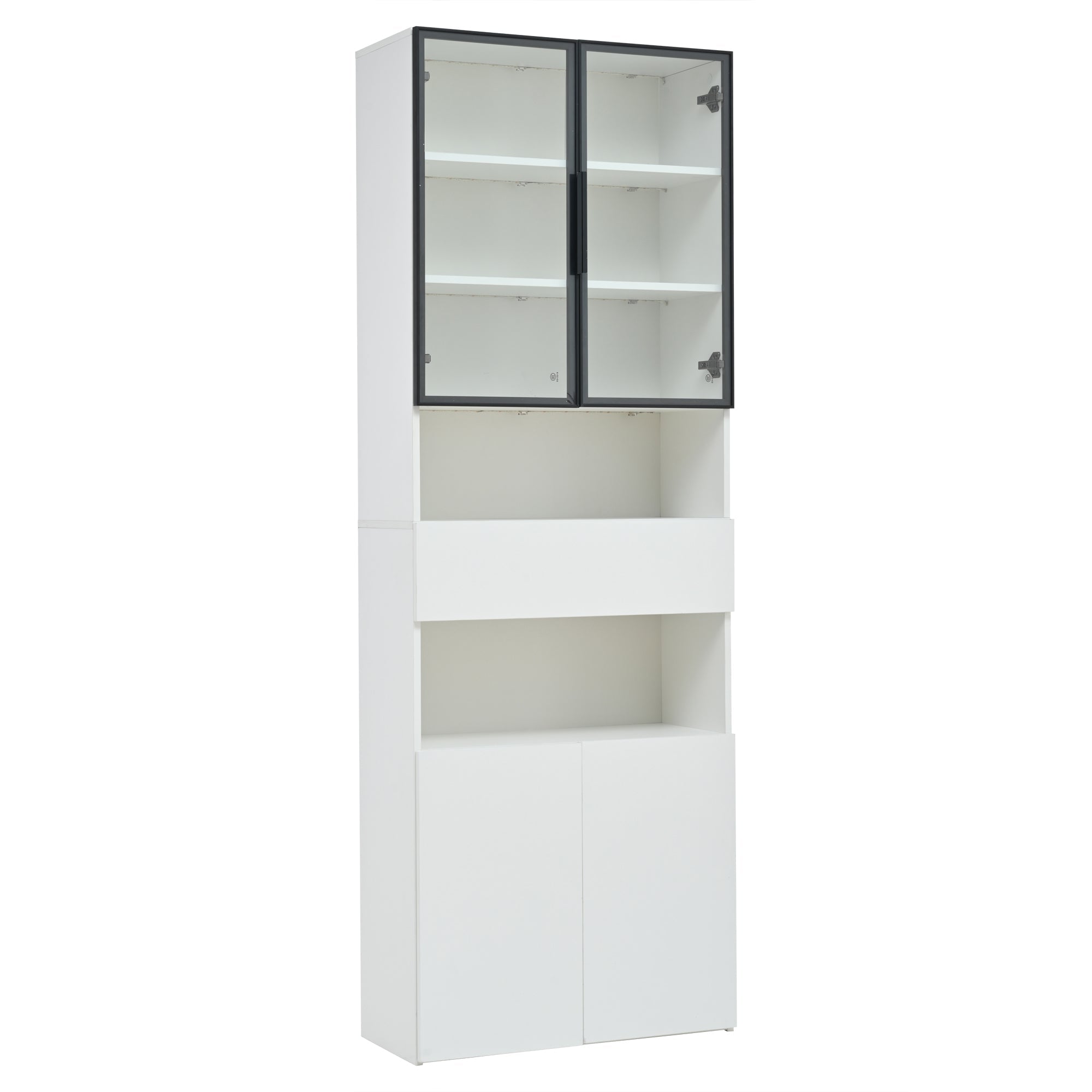Logidon vitrinekast 70x30x200 cm witte LED glazen vitrinekast met lade