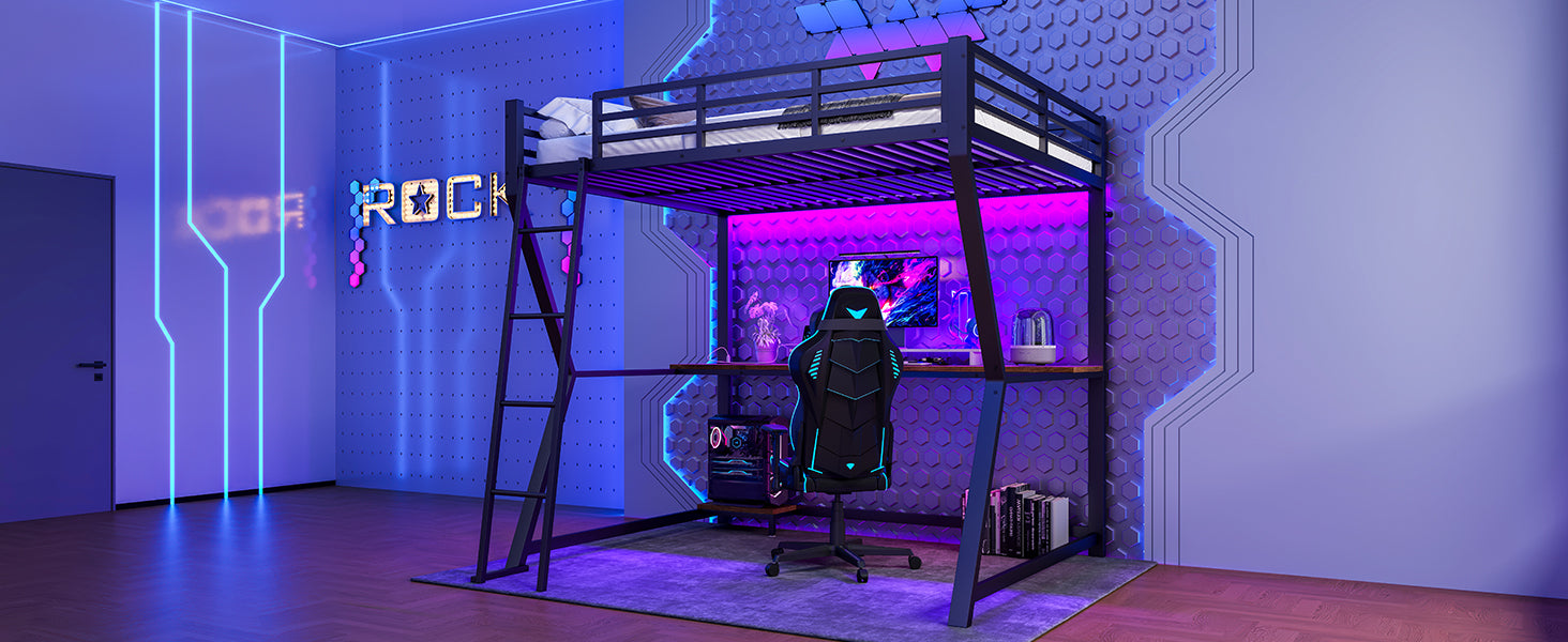Logidon loft bed 140x200 cm with LED lighting and desk