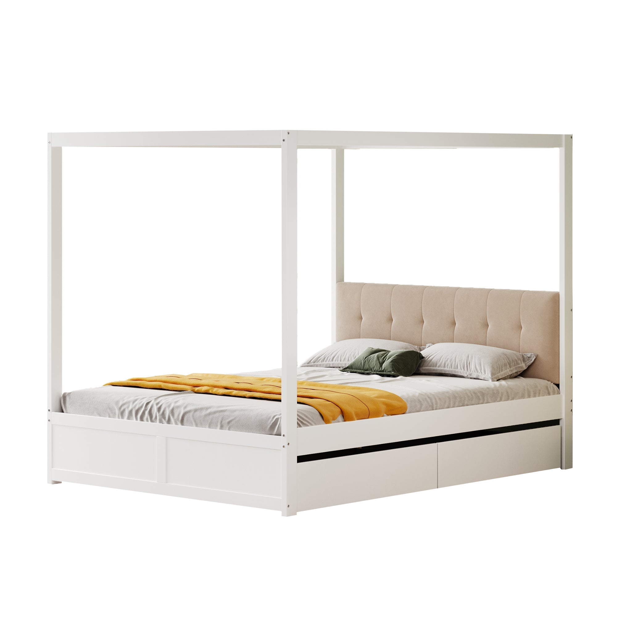 Logidon hemelbed 140x200 cm wit hout met grote opbergruimte