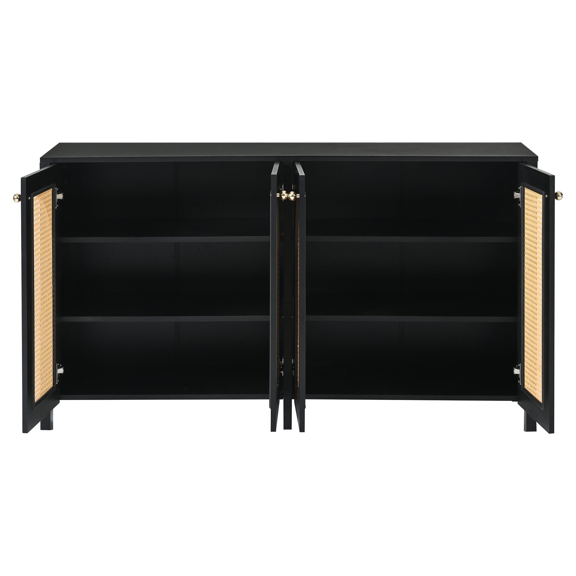 Logidon Dressoir Zwart Met Rotan Deuren Modern Buffet 145x40x80