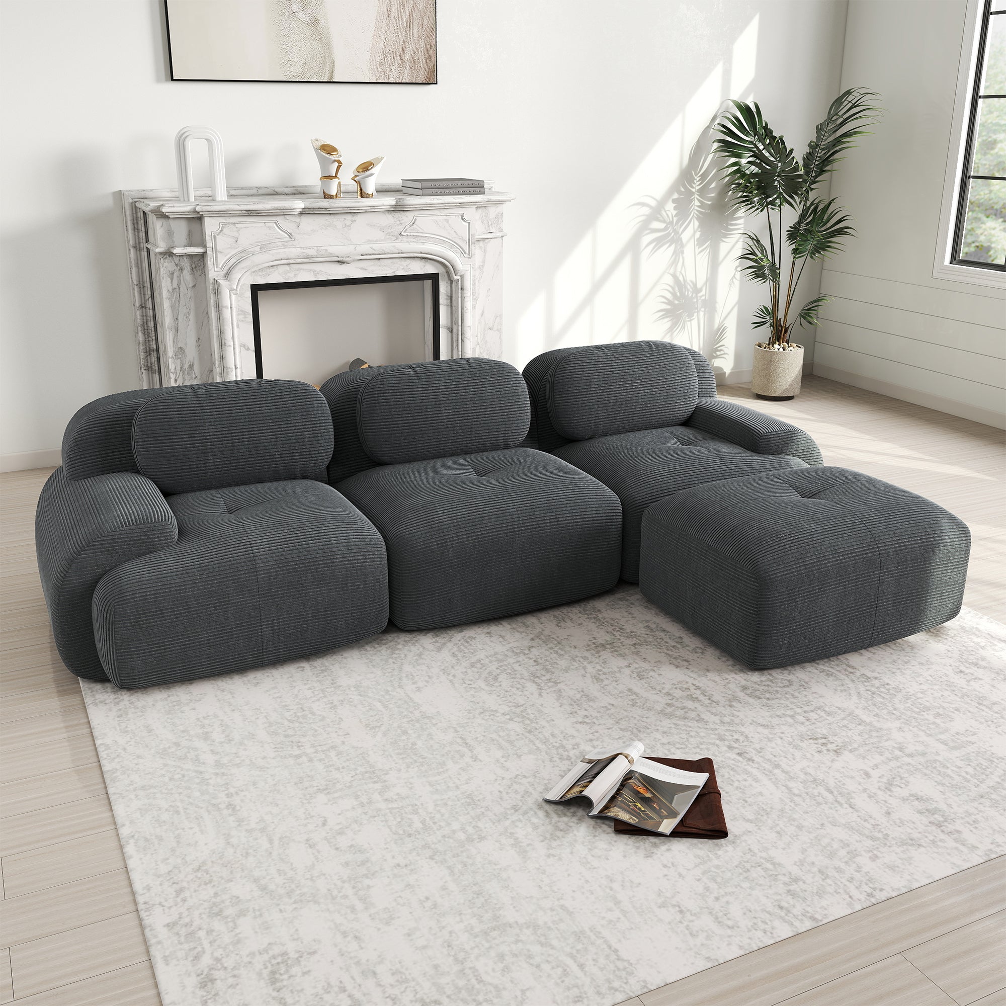 Logidon Modular Corner Sofa Gray No Assembly 3 Seater Armrests