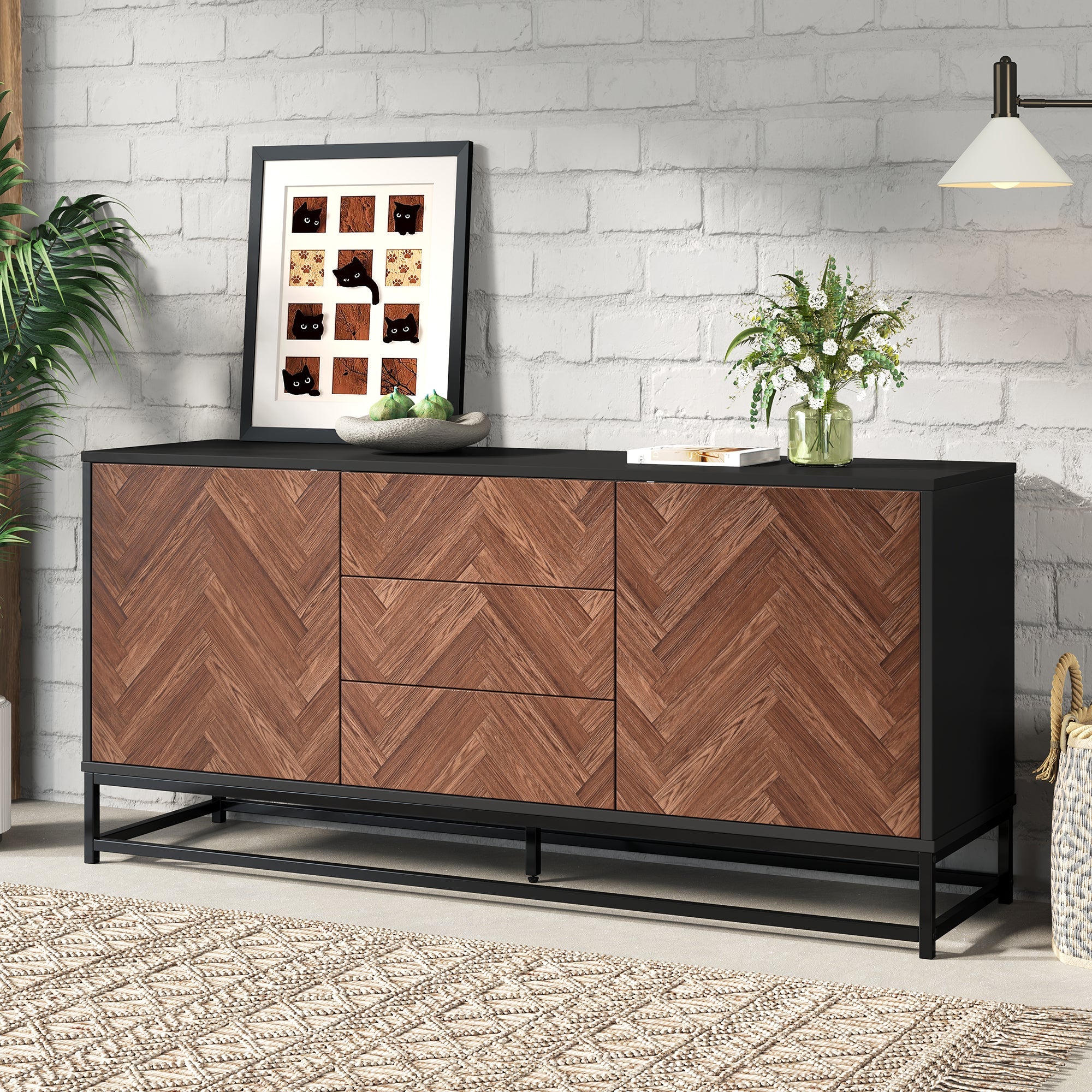 Logidon dressoir 145x40x67 Moderne ladekast 3 laden 2 deuren