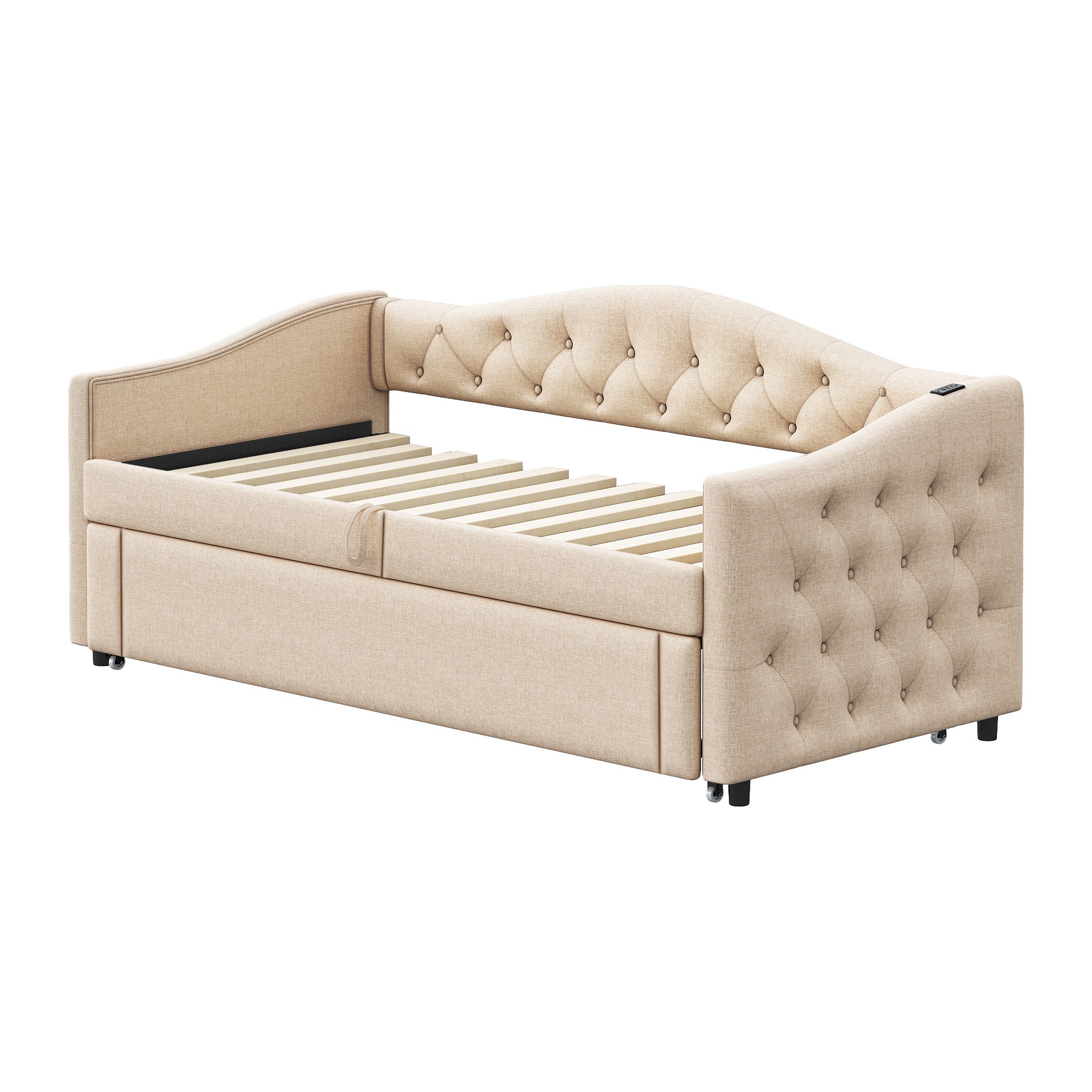 Logidon uitschuifbare slaapbank 90x200 beige met USB-poort