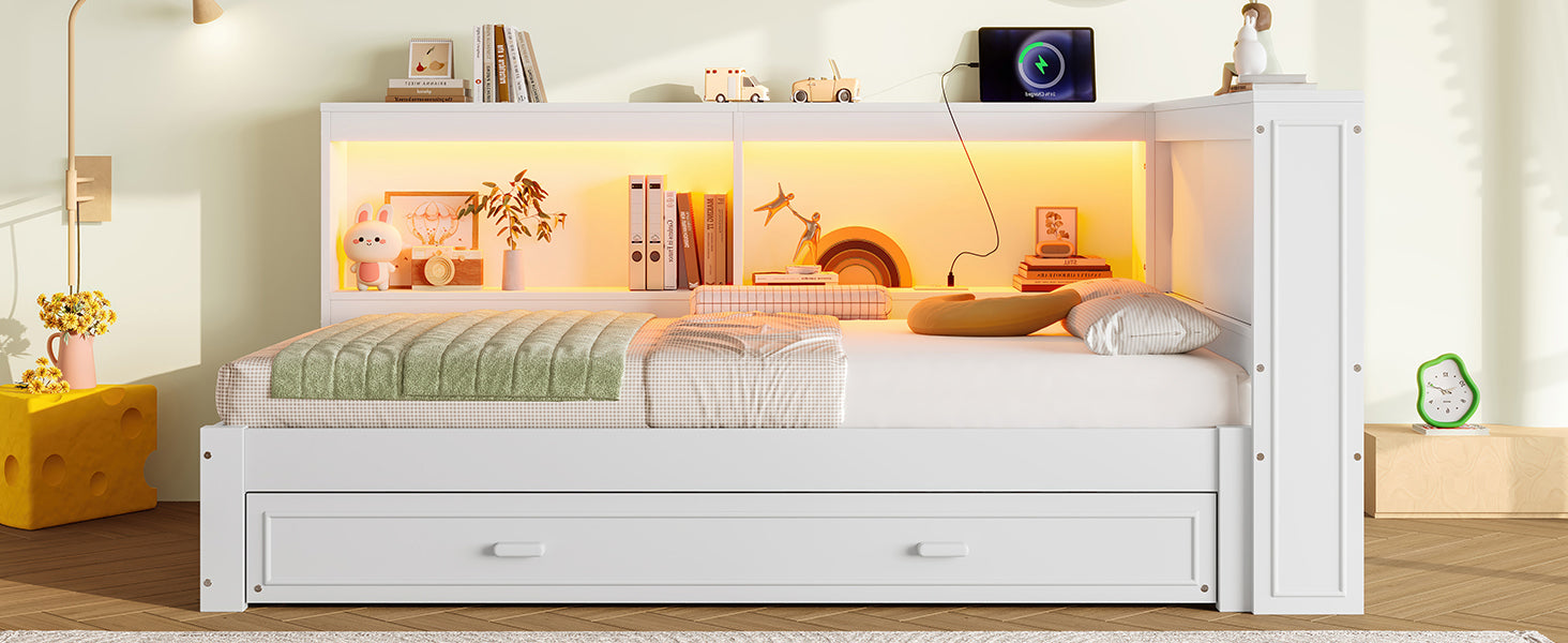 Logidon Dagbed 90x200 cm Wit Uitschuifbed Slaapbank USB LED