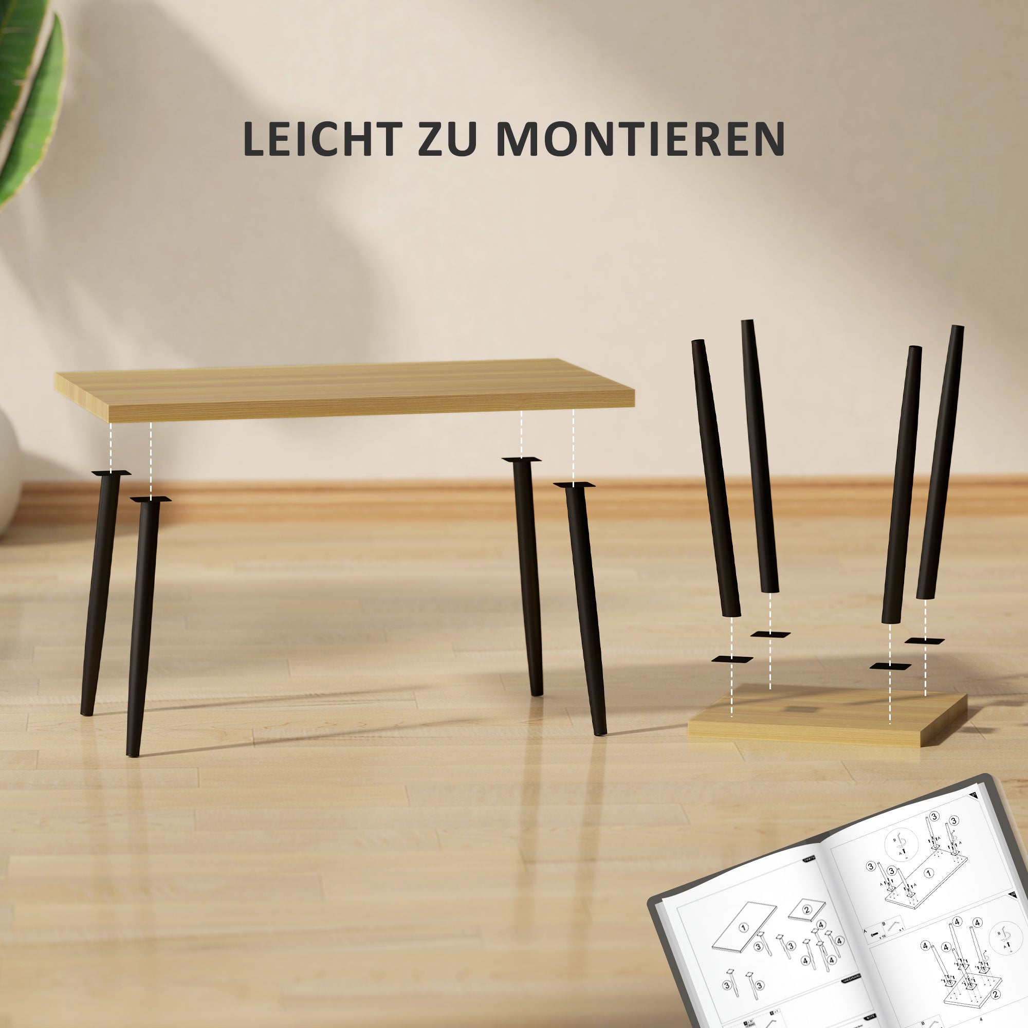 Logidon Set van 2 salontafels Natuurlijk hout Zwart stalen frame 90x50x45