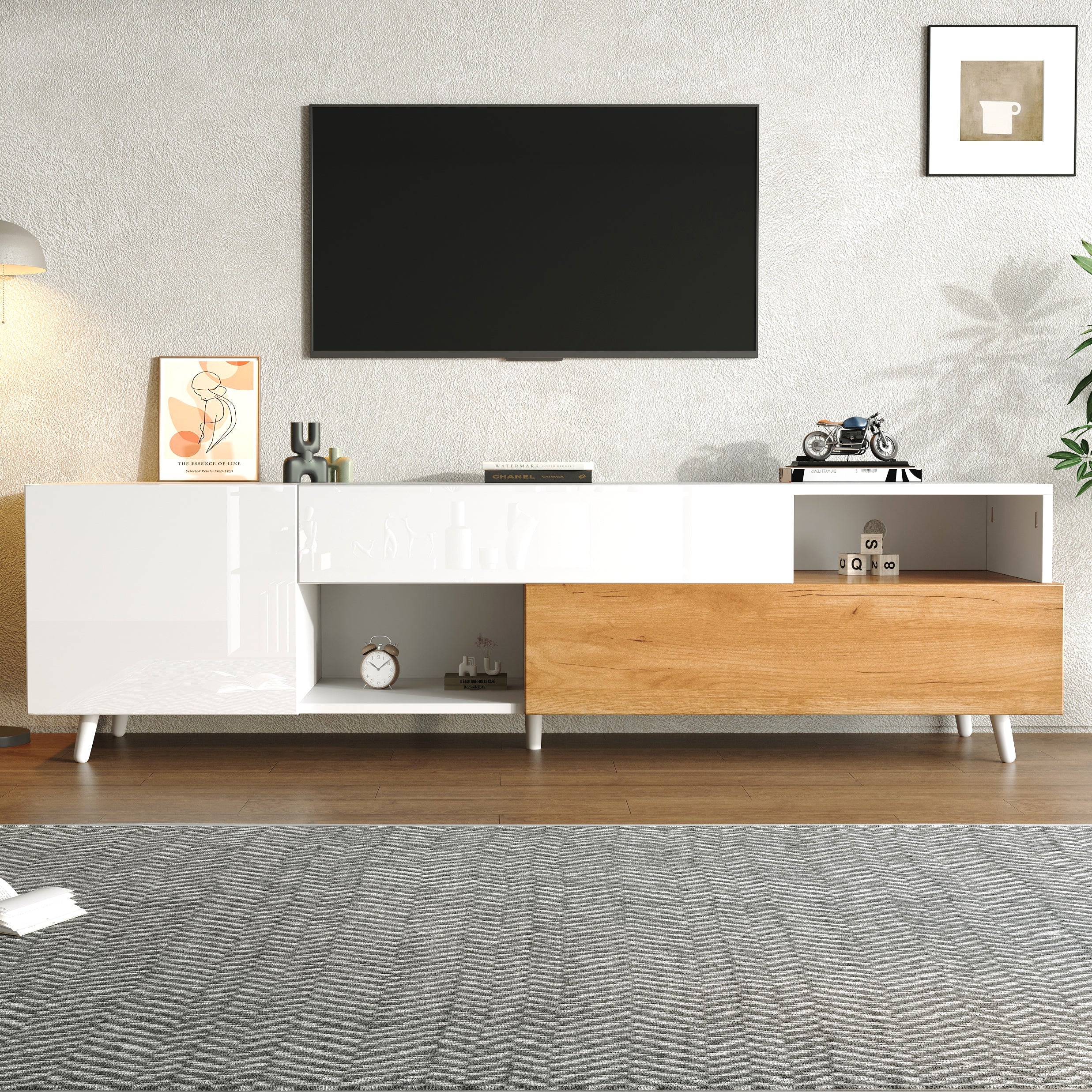 Logidon TV-meubel 180x38x50 cm witte houtlook deur en lade