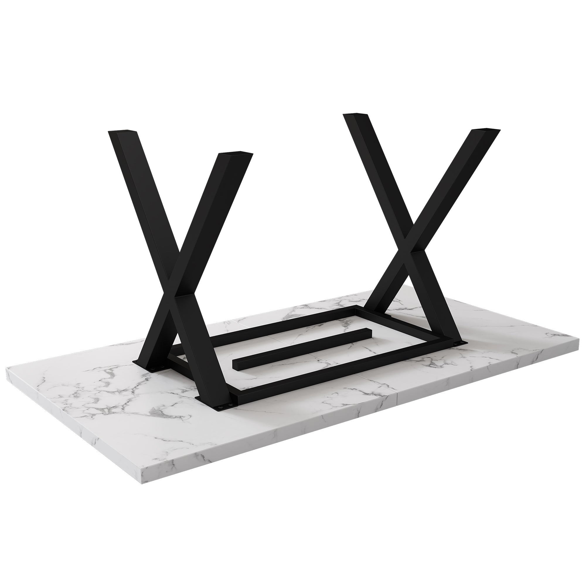 Logidon eettafel kruispoten marmerlook zwart wit 140x80x76 cm