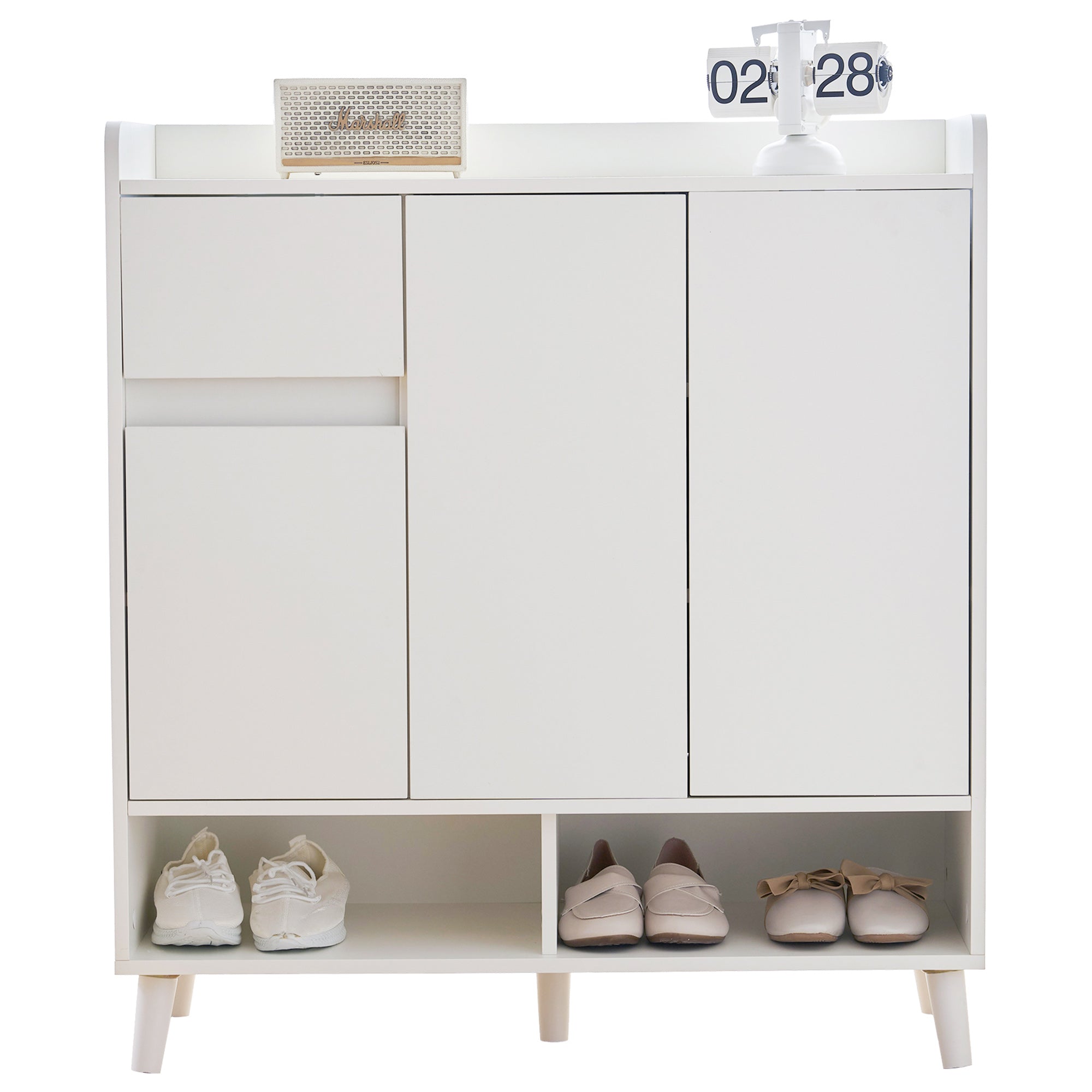 Logidon Witte Schoenenkast Ladekast Verstelbare Planken 90x99x35 cm