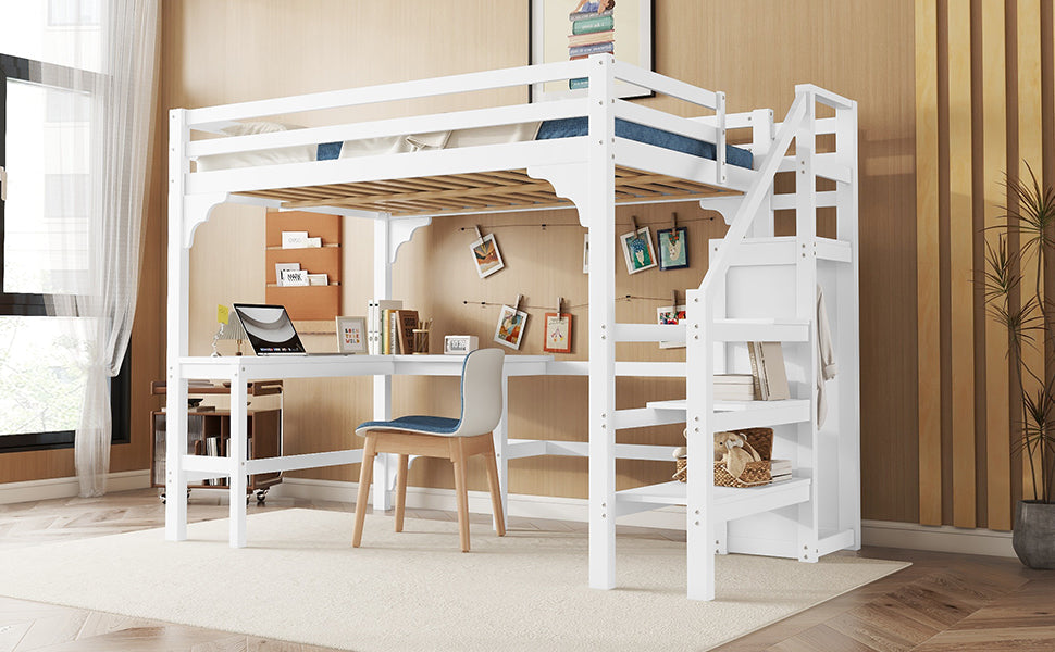 Logidon hoogslaper 140x200 cm wit met L-vormig bureau en opbergruimte