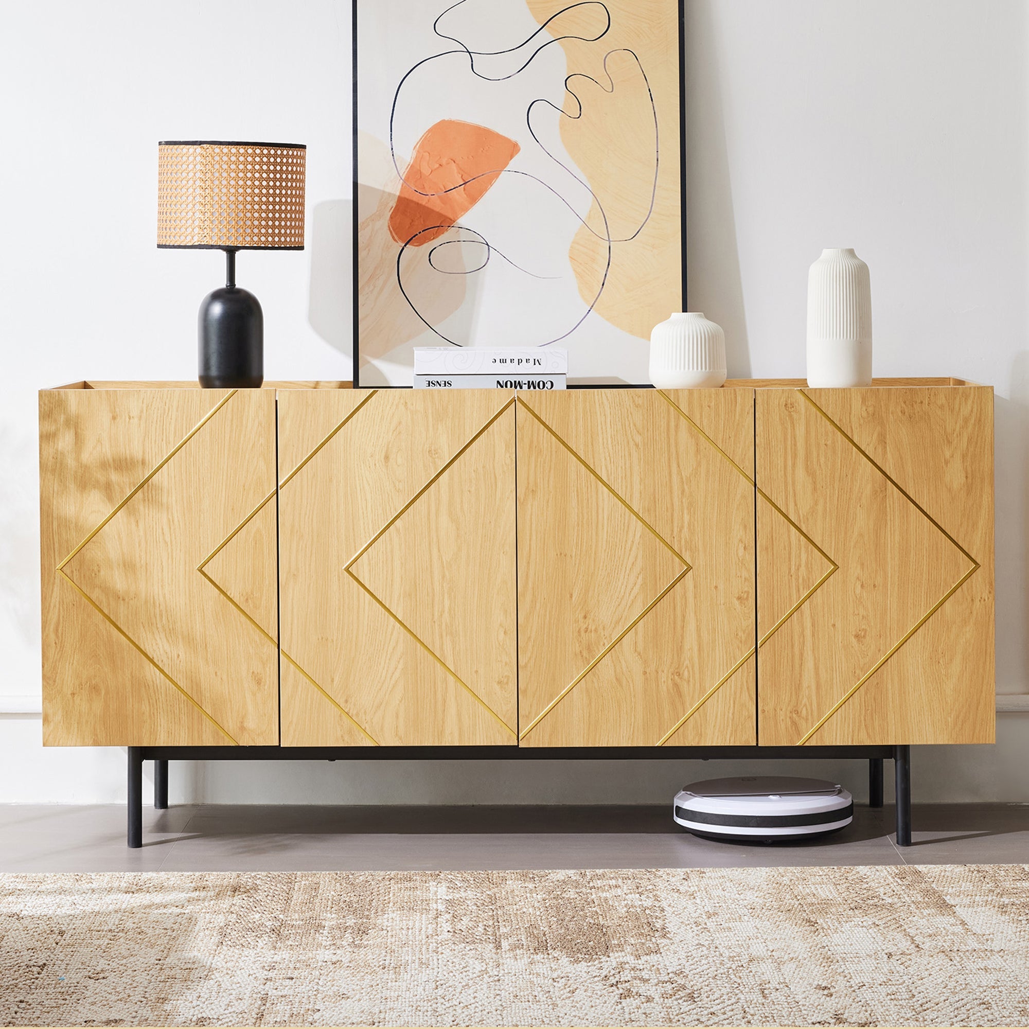Logidon dressoir naturel hout met metalen inleg en 4 deuren 160 x 40 cm