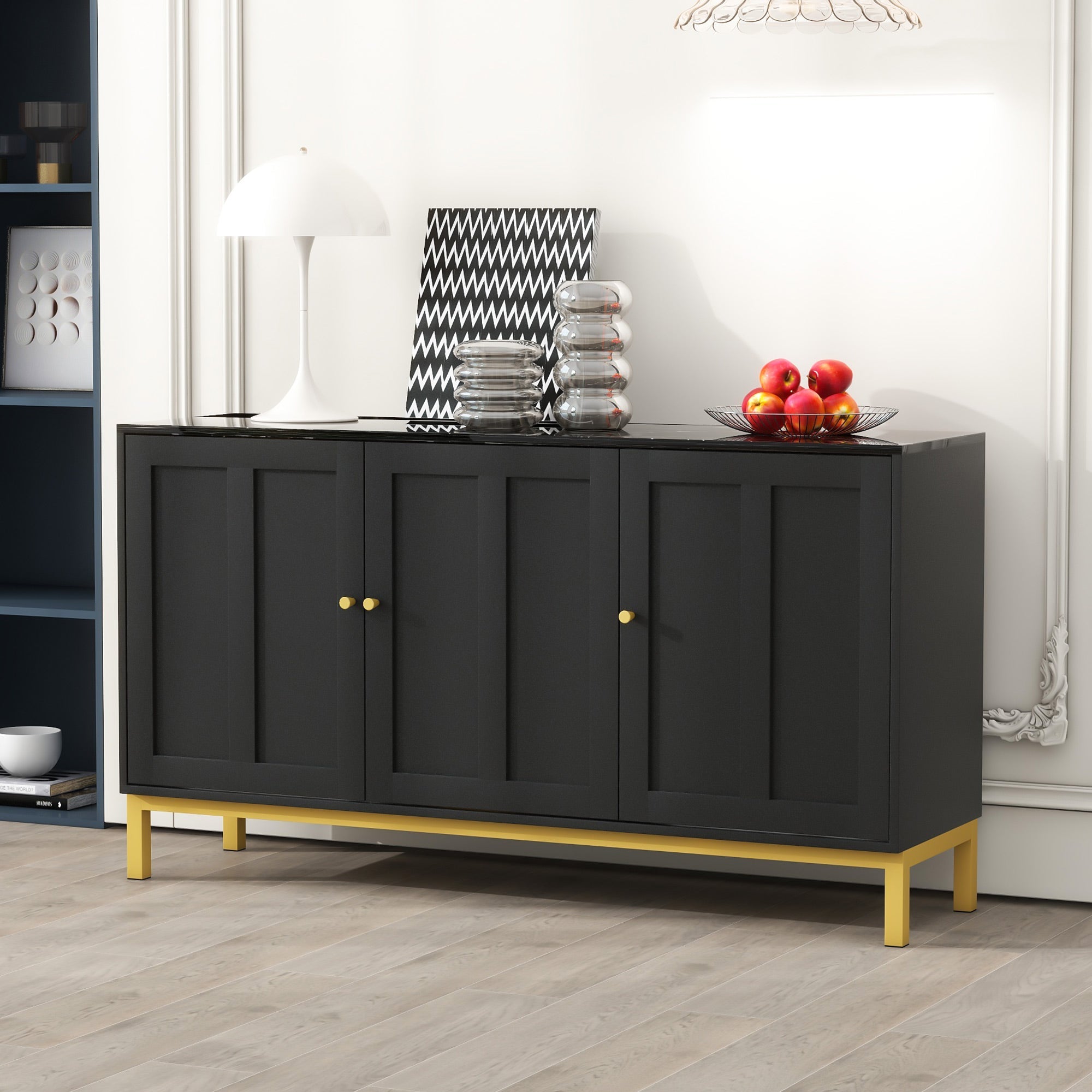 Logidon dressoir 3 deuren zwart MDF met marmerlook 140x40x78