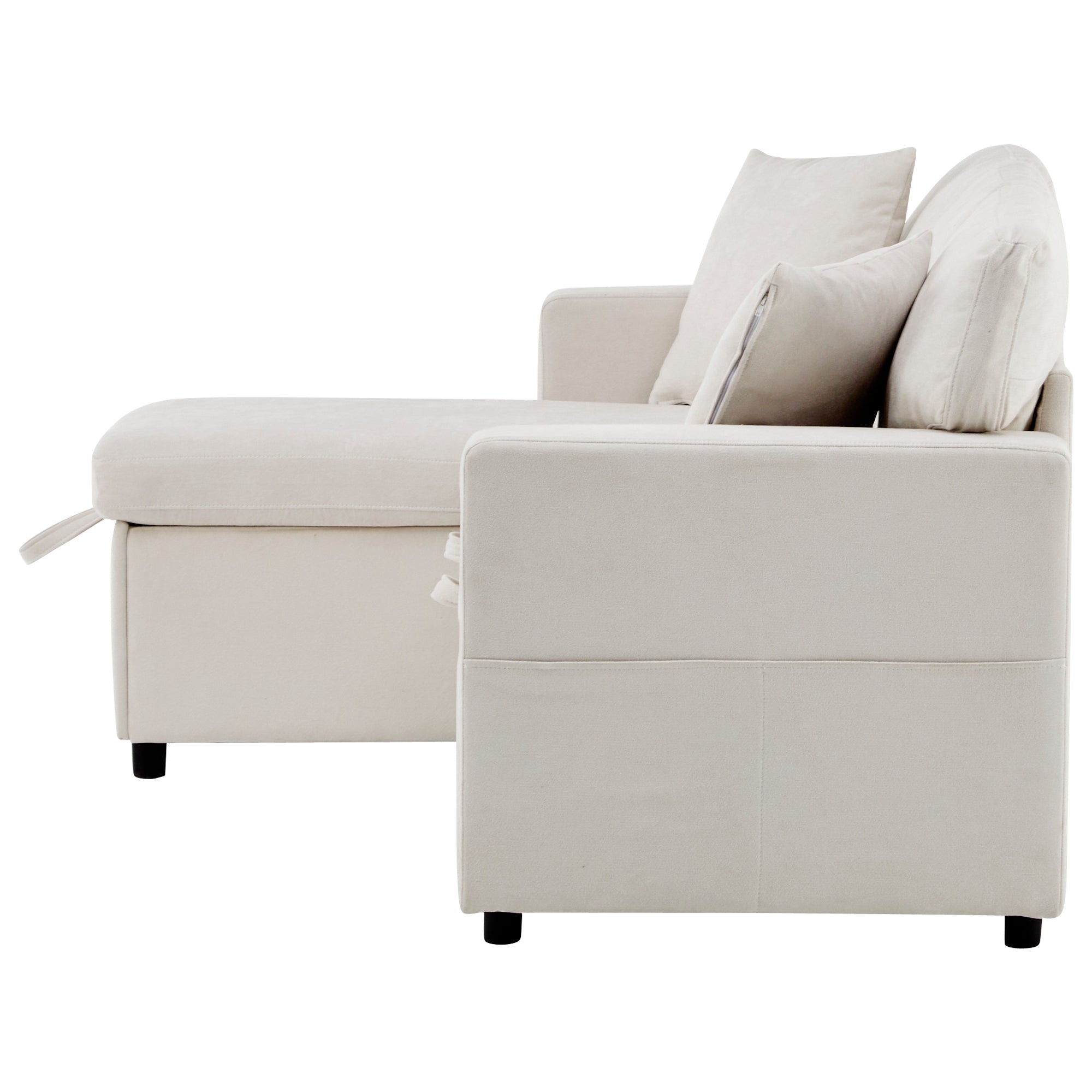 Logidon corner sofa bed L-shape extendable beige with bed box shelf
