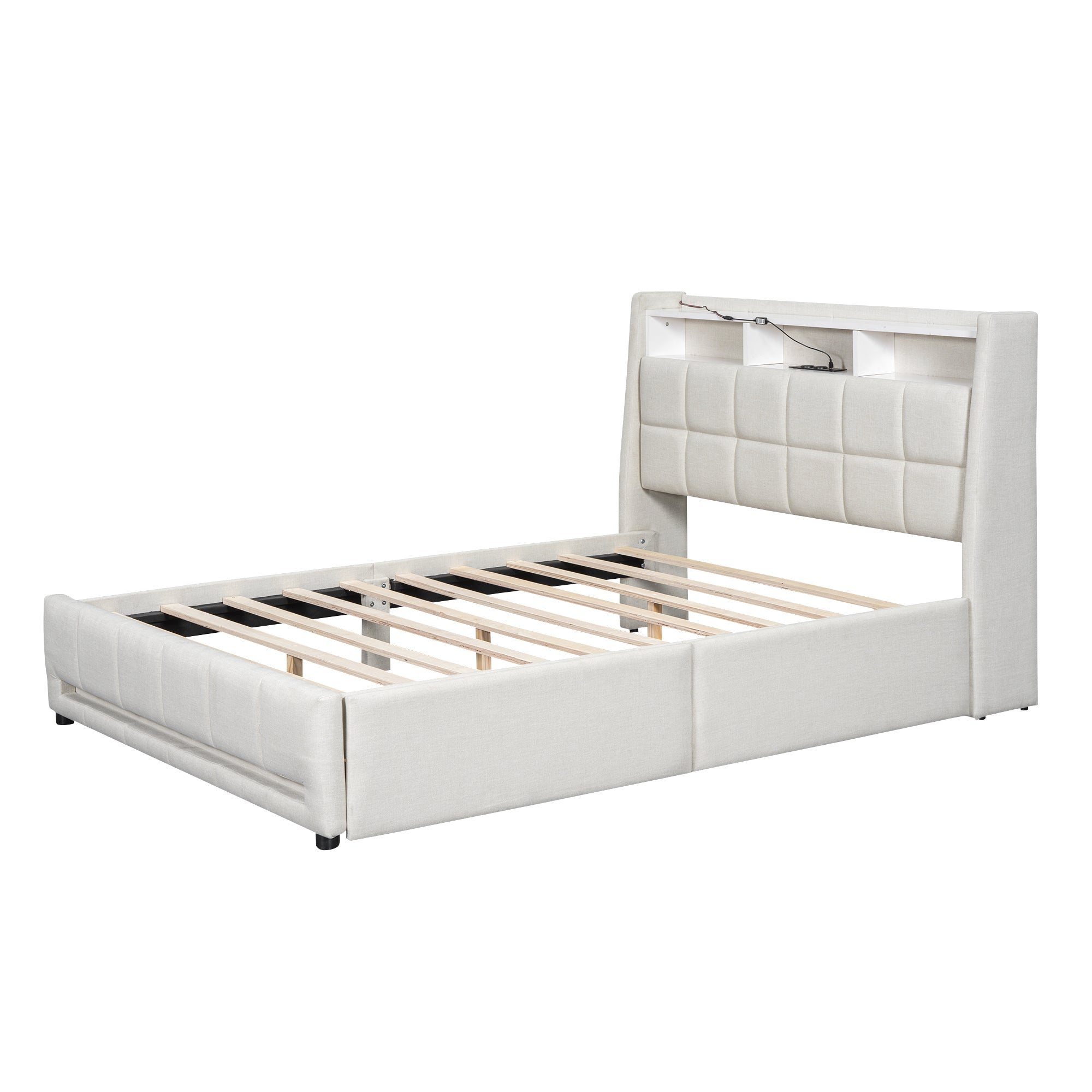 Logidon gestoffeerd bed 140x200 beige met LED-licht en app afstandsbediening