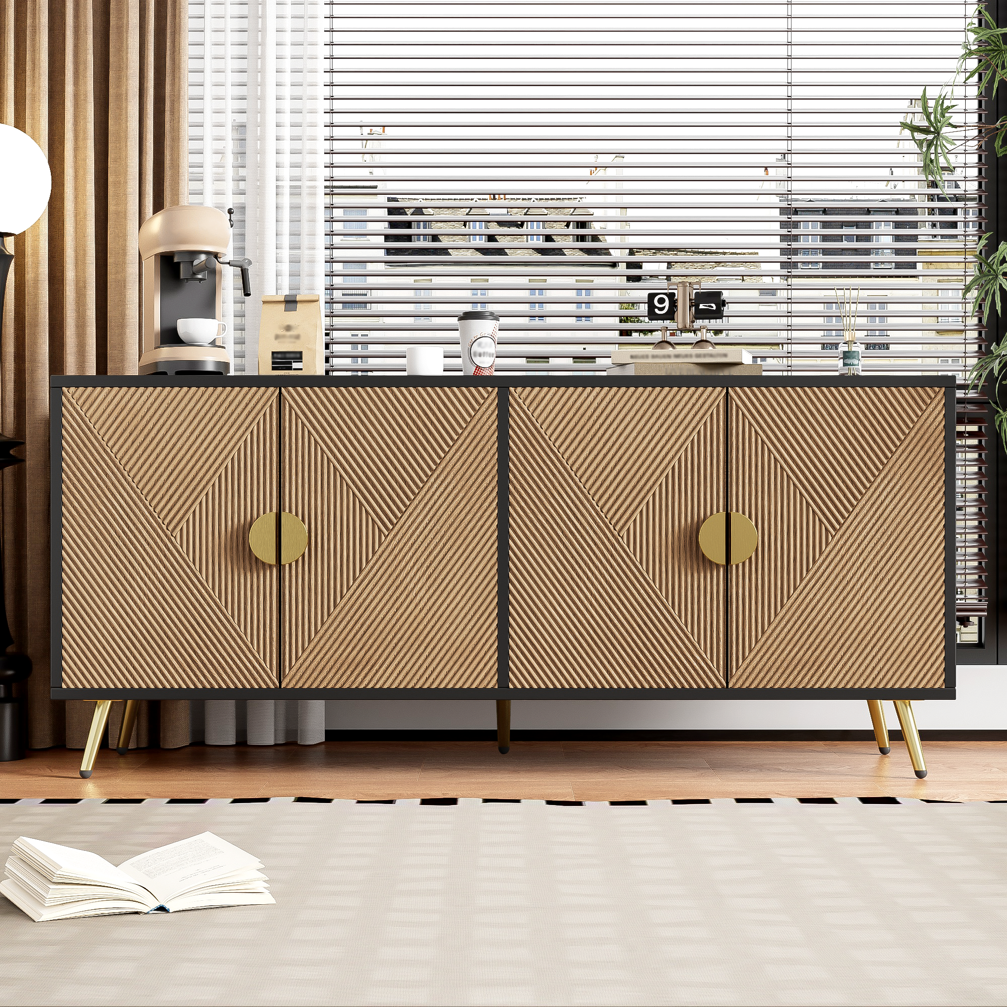 Logidon Dressoir 160 cm Bruin Vier Deuren Met Gouden Handgrepen