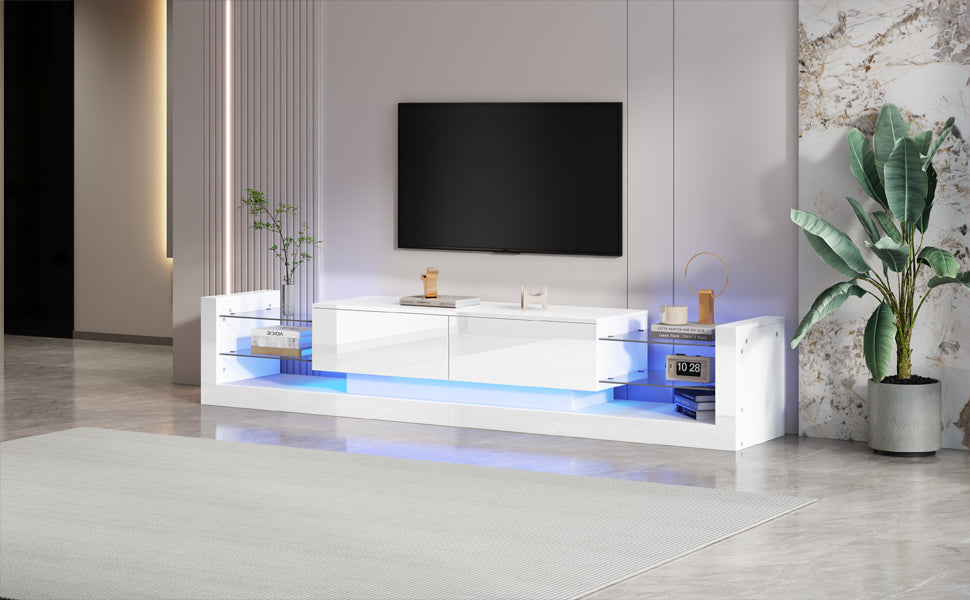 Logidon hoogglans TV-meubel met LED-verlichting 181 cm wit glazen front