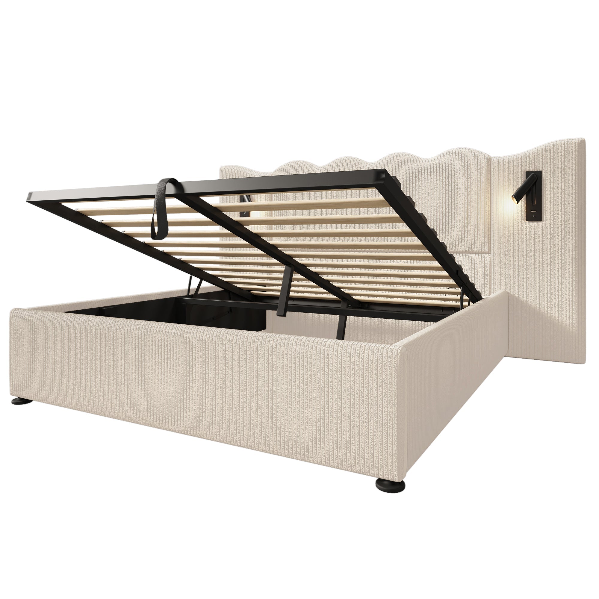 Logidon upholstered bed 160x200 beige with reading lamp USB charging function