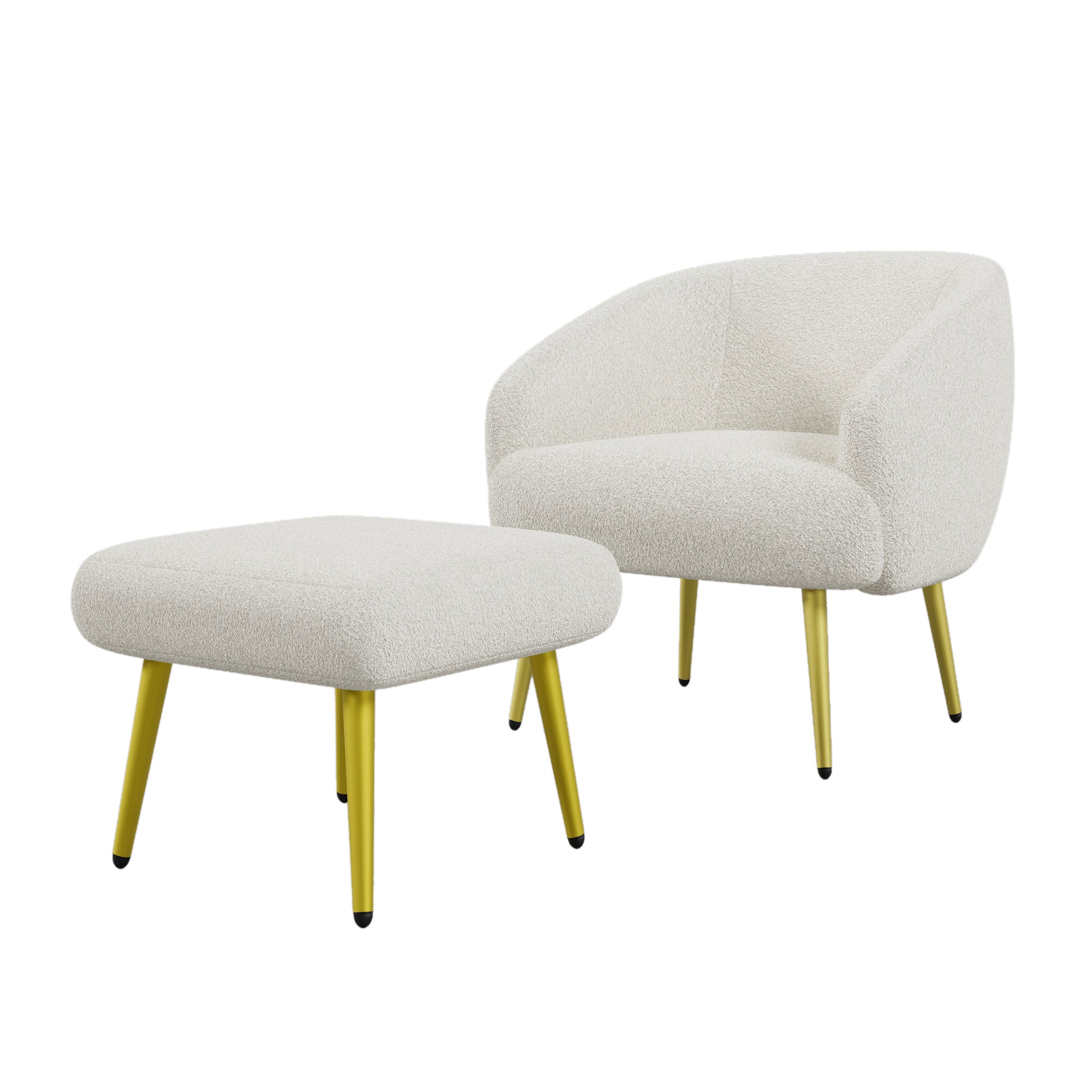 Logidon Modern Sherpa Upholstered Chair with Footstool White Gold Legs