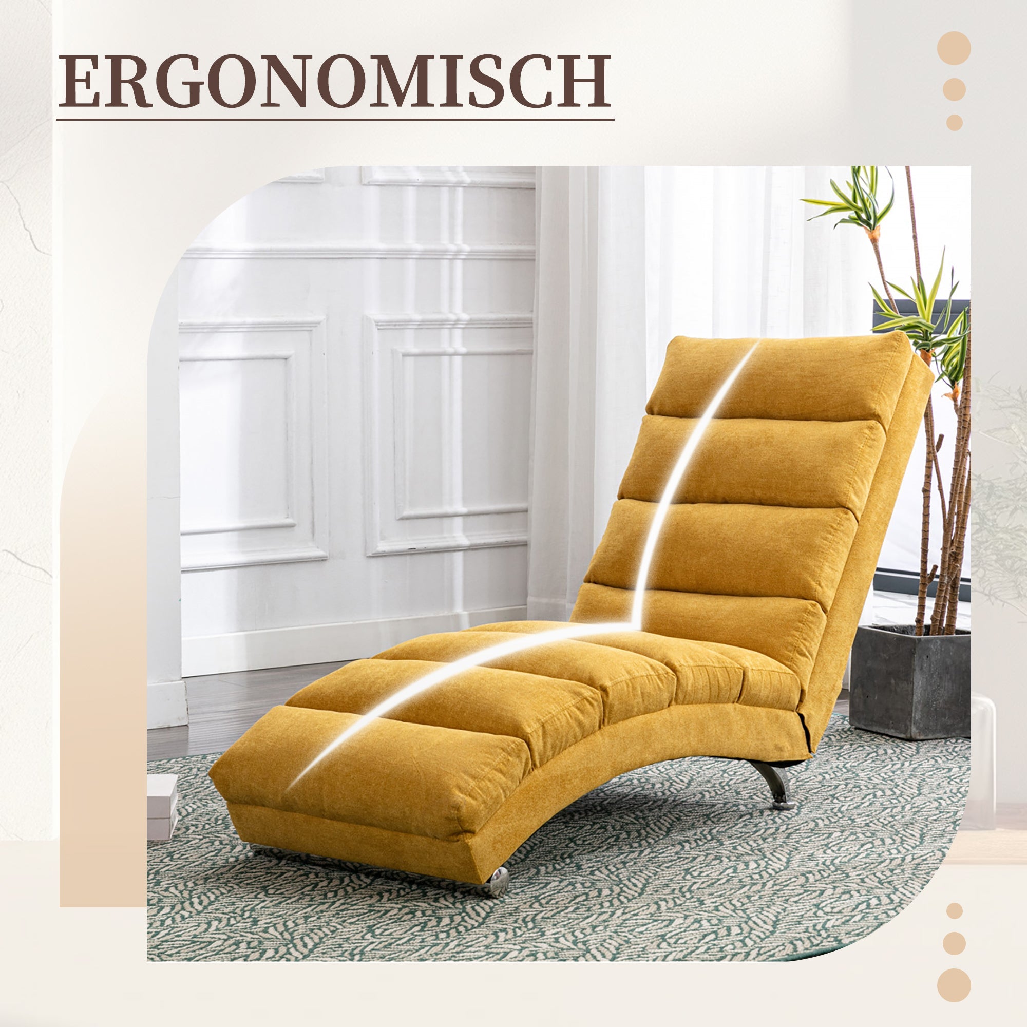 Logidon Linnen Massage Chaise Longue Met Afstandsbediening Mosterdgeel