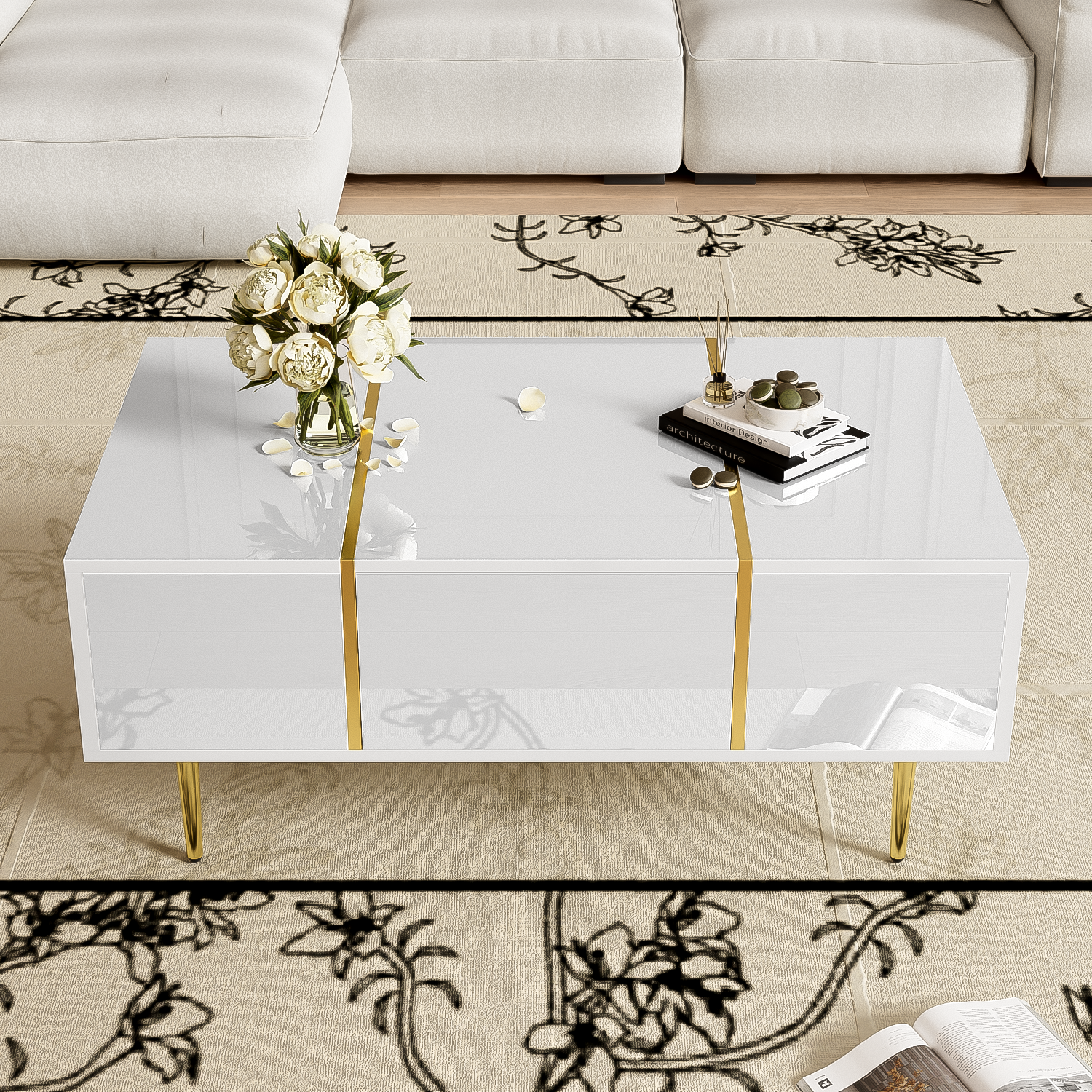 Logidon Witte Hoogglans Salontafel Met Twee Laden 100x60x41,5 cm
