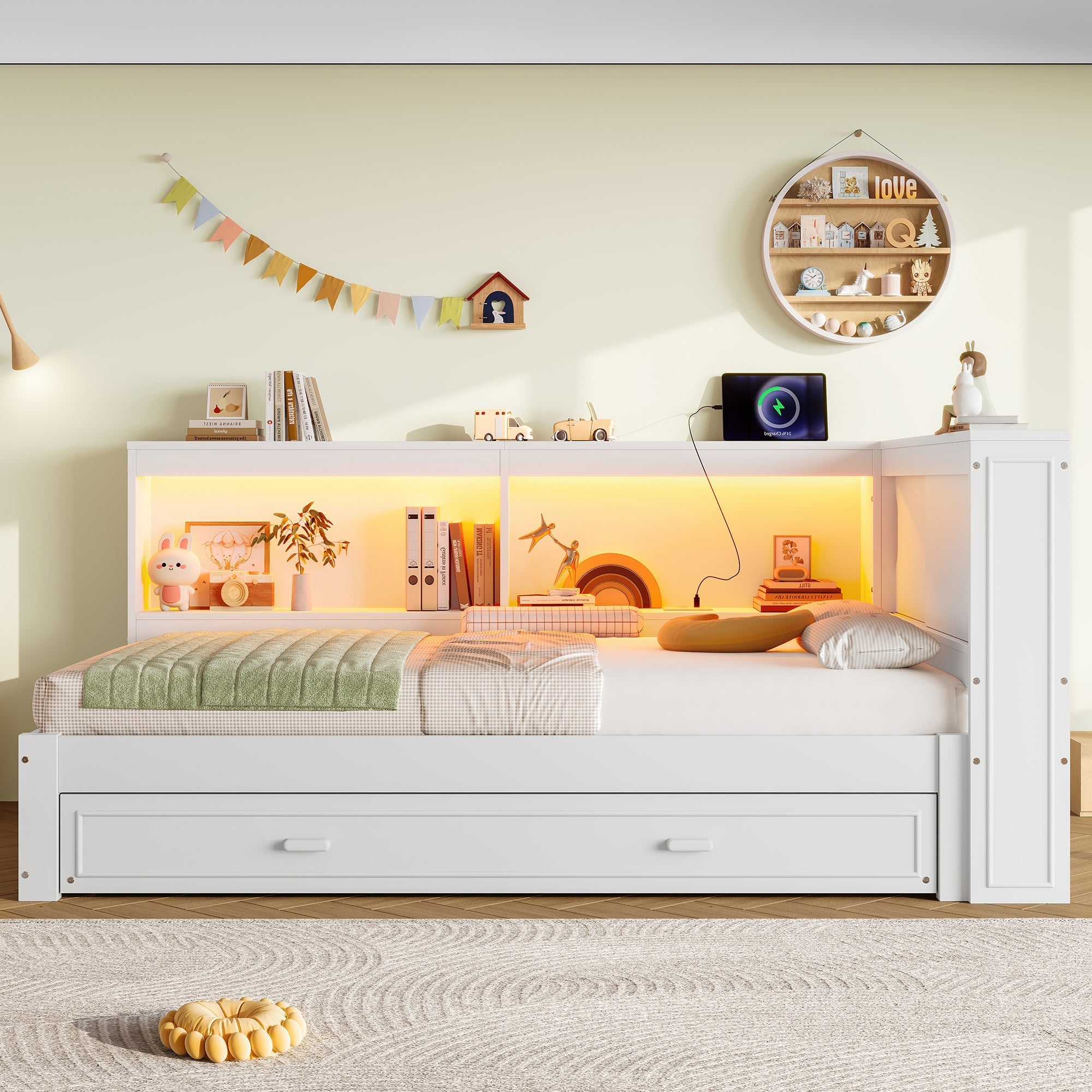 Logidon Dagbed 90x200 cm Wit Uitschuifbed Slaapbank USB LED