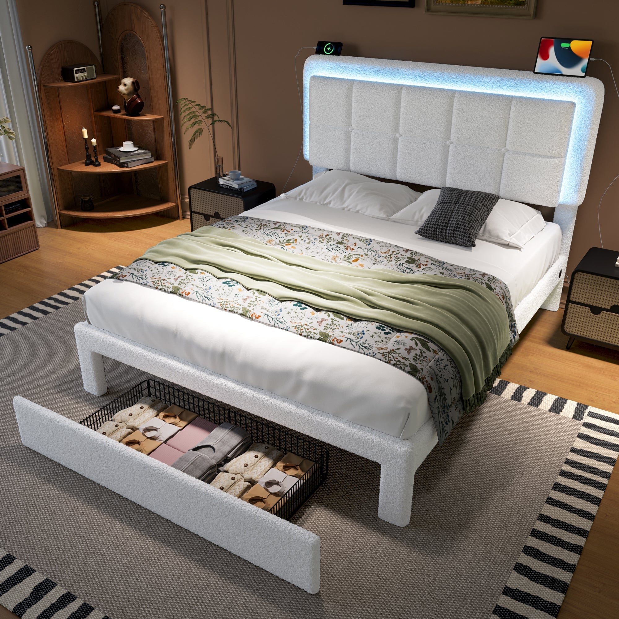 Logidon bedframe wit teddy fluweel 140x200 verstelbaar hoofdeinde