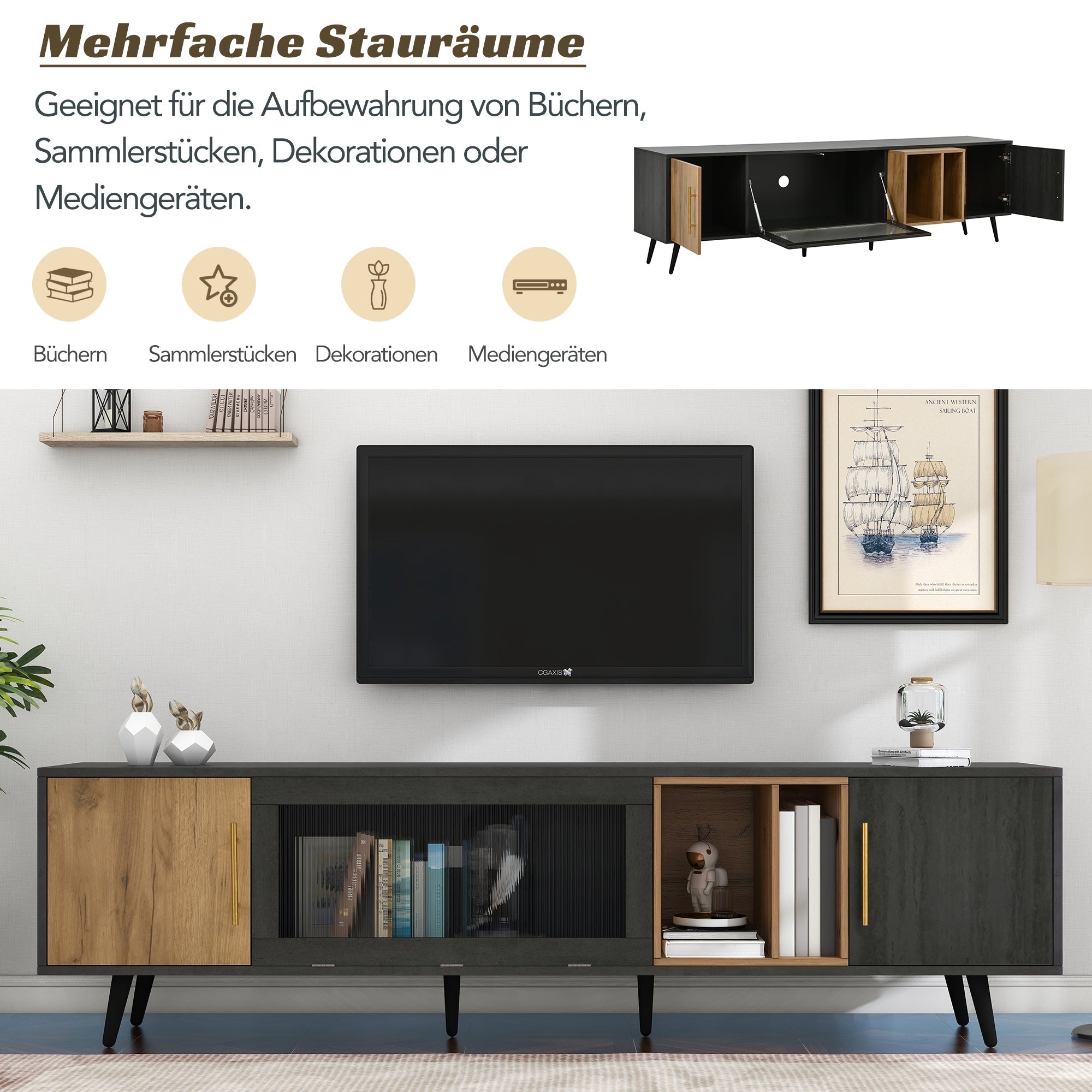 Logidon Elegant TV-meubel 200x40x55,5 cm grijze houtnerf