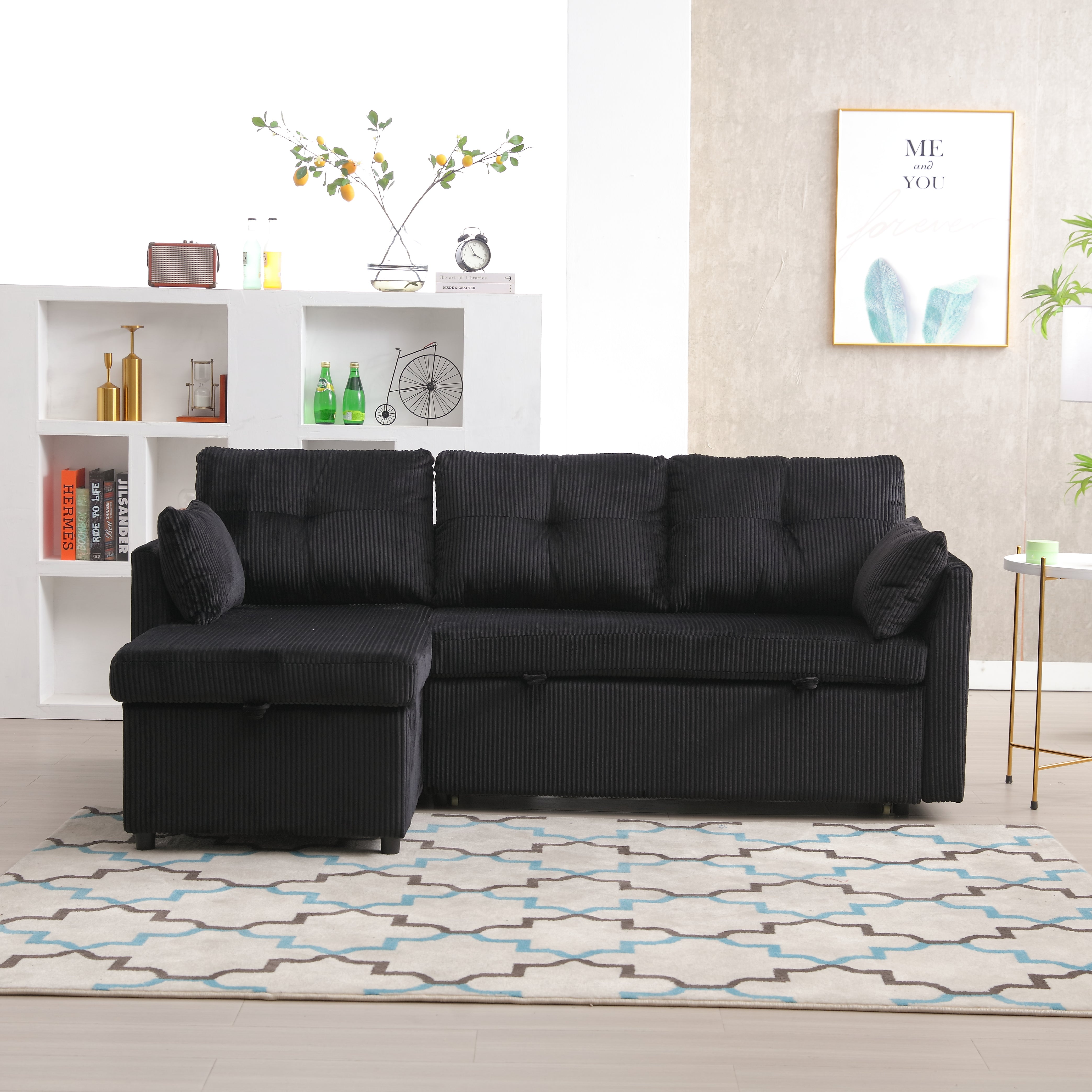 Logidon Modulaire Slaapbank Zwart Fluweel Met Opbergbedfunctie