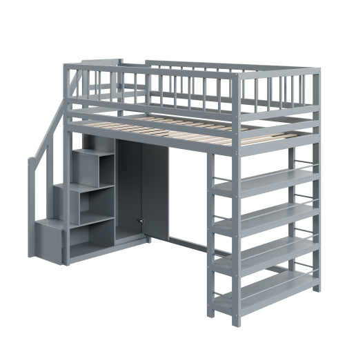 Logidon hoogslaper 90x200 grijs met kledingkast en planken