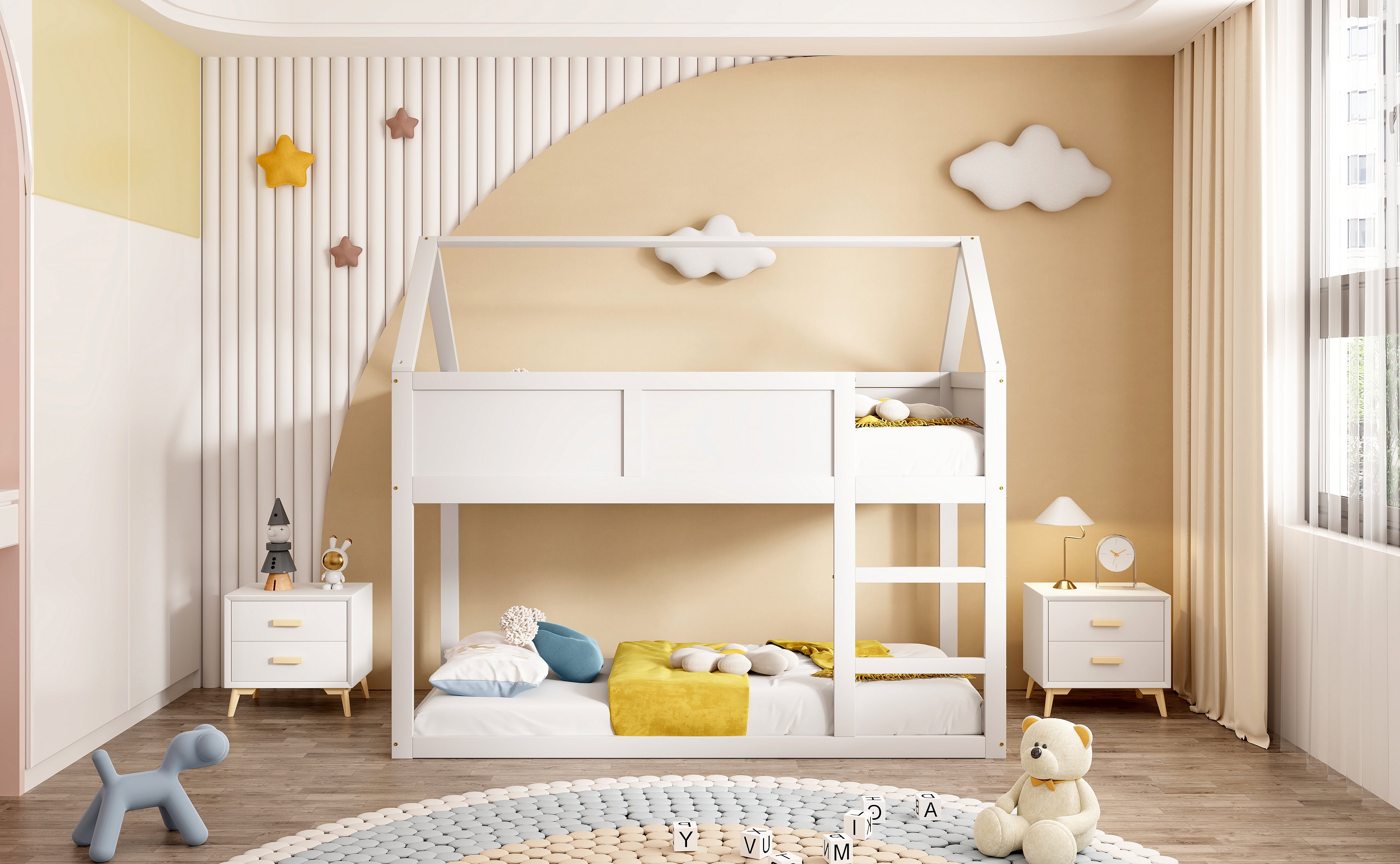 Logidon stapelbed kinderbed 90x200 cm wit met massief houten trap