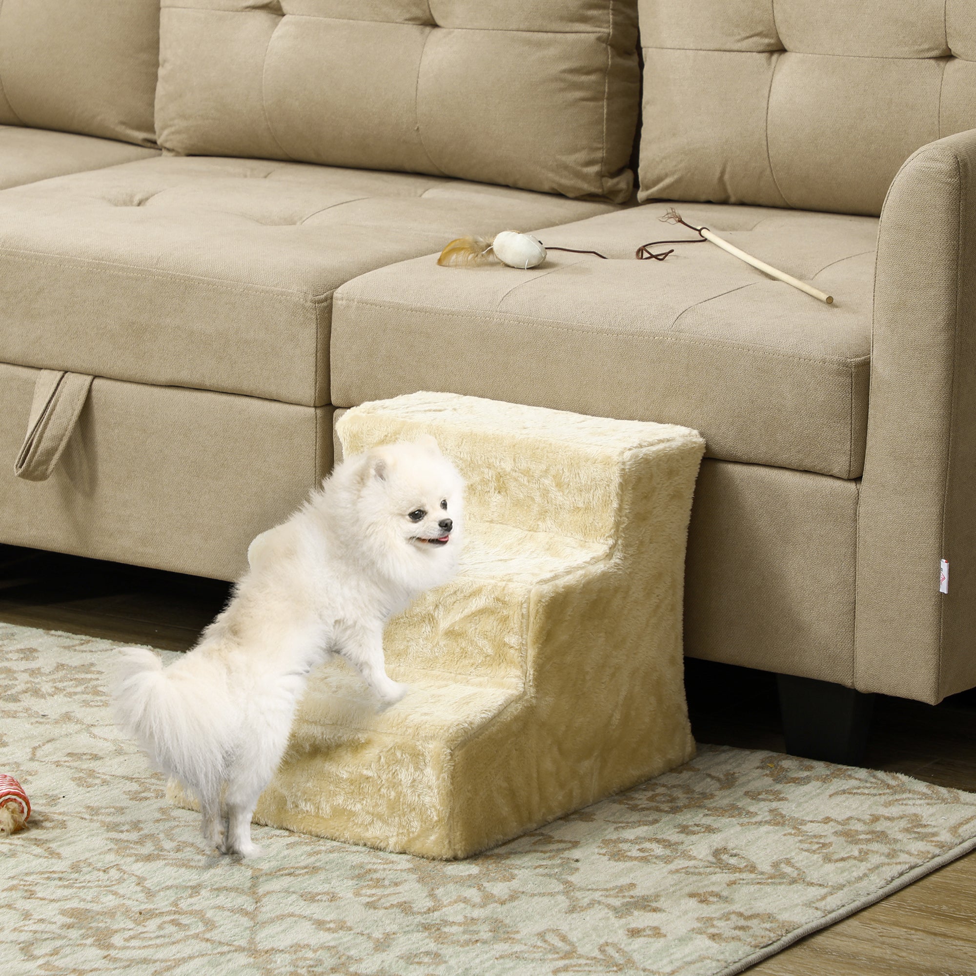 Logidon PawHut hondentrap 3-trede 35 cm pluche look beige
