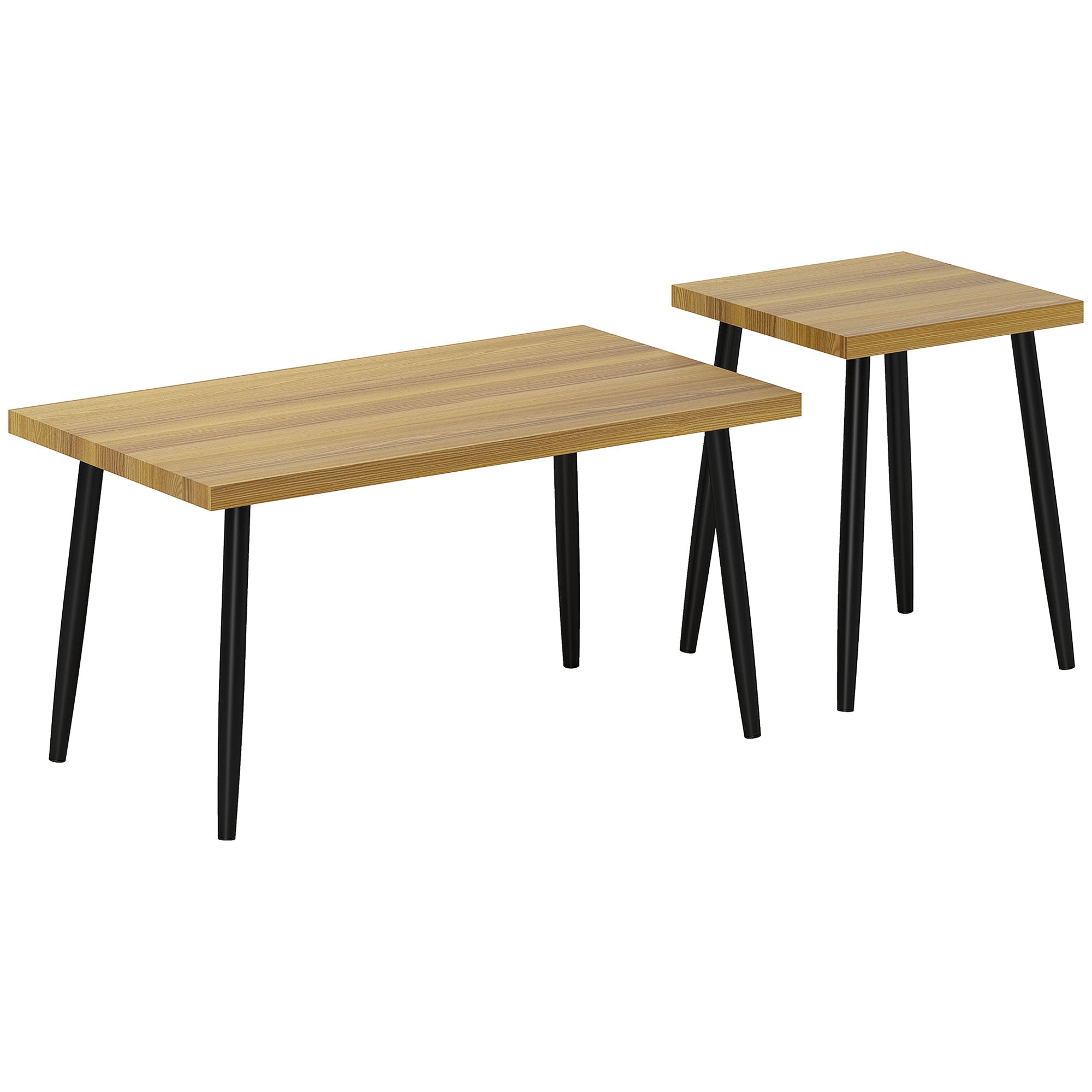 Logidon Set van 2 salontafels Natuurlijk hout Zwart stalen frame 90x50x45