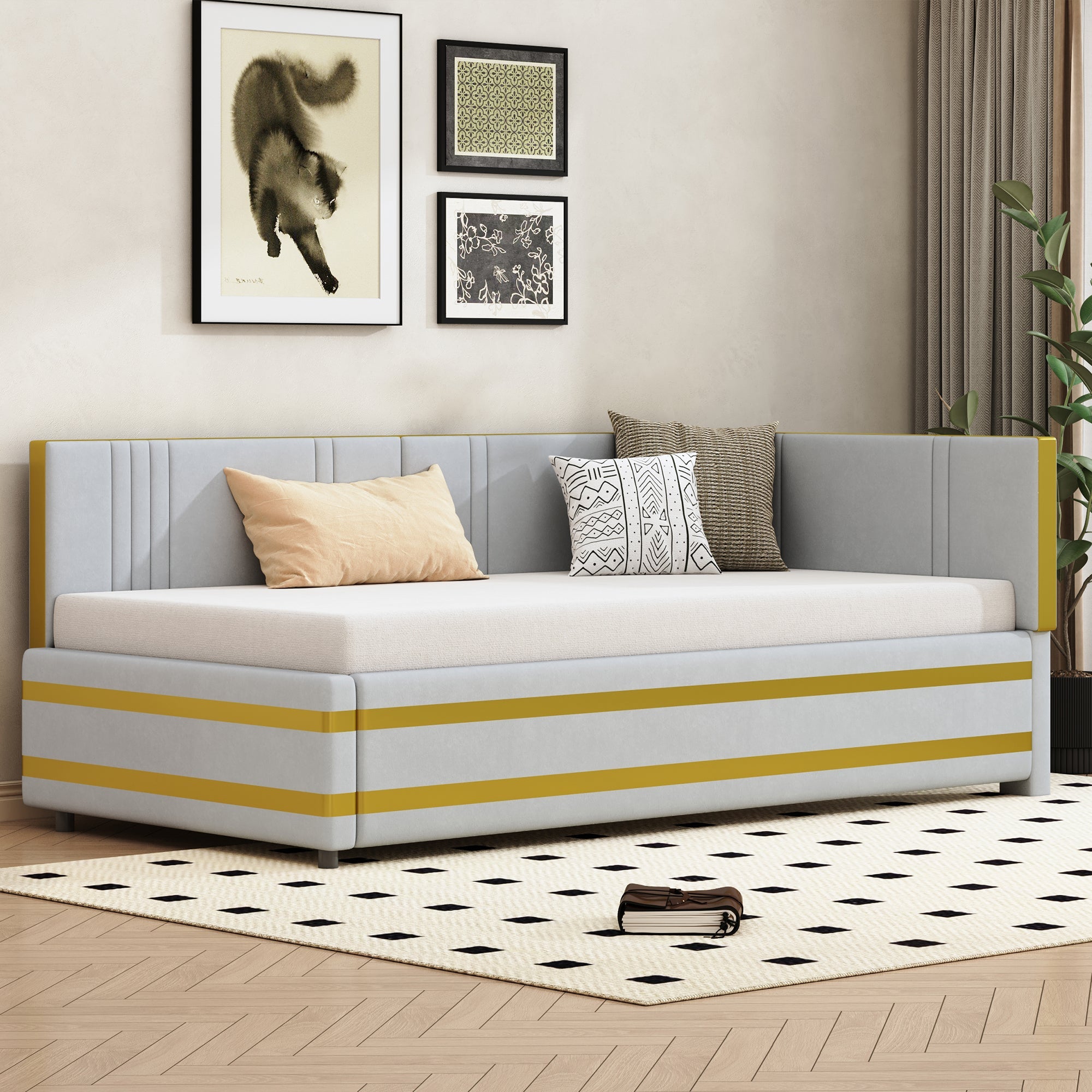 Logidon upholstered bed sofa bed 90x200 multifunctional bed gray velvet fabric