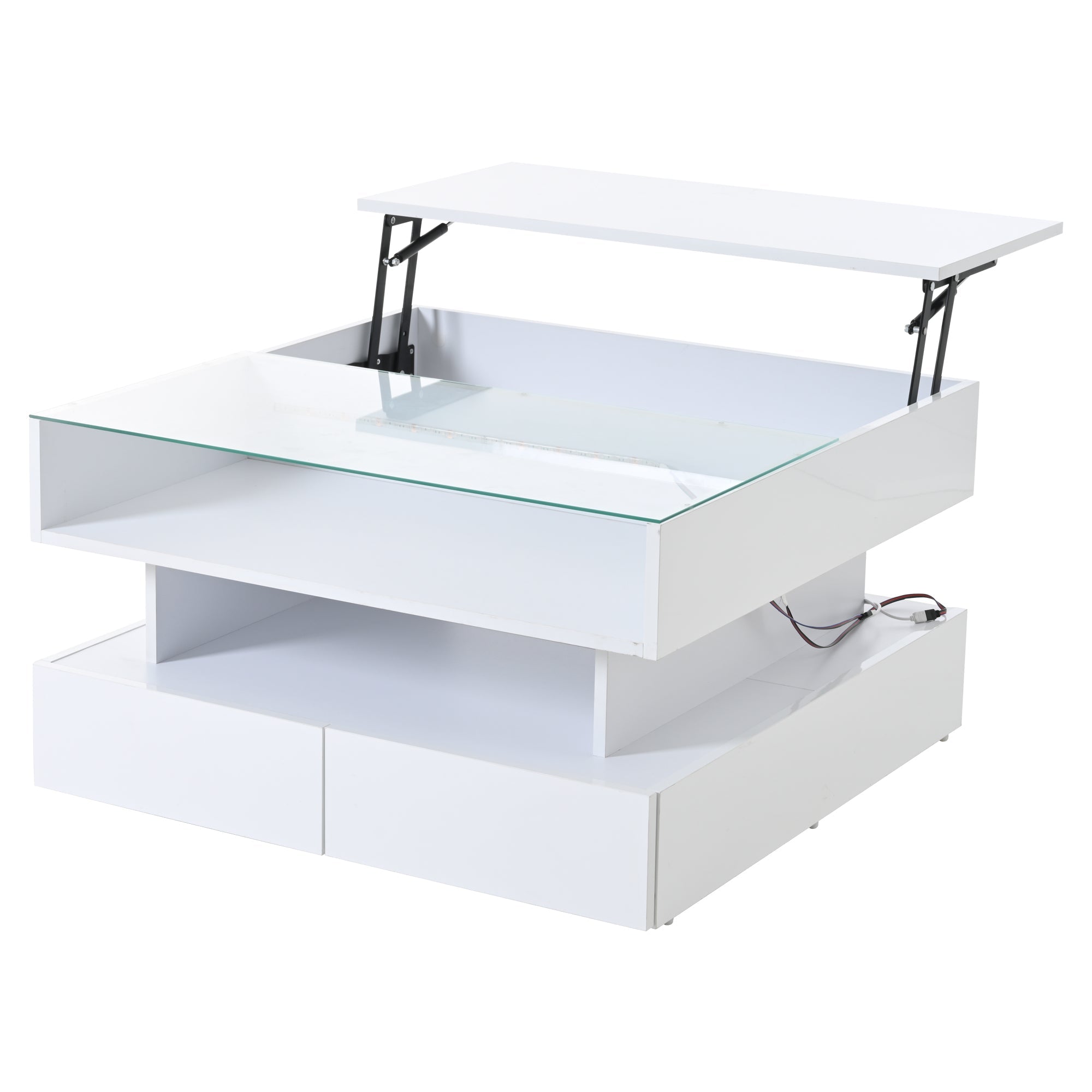 Logidon In hoogte verstelbare salontafel 80x80 cm witte LED opbergruimte