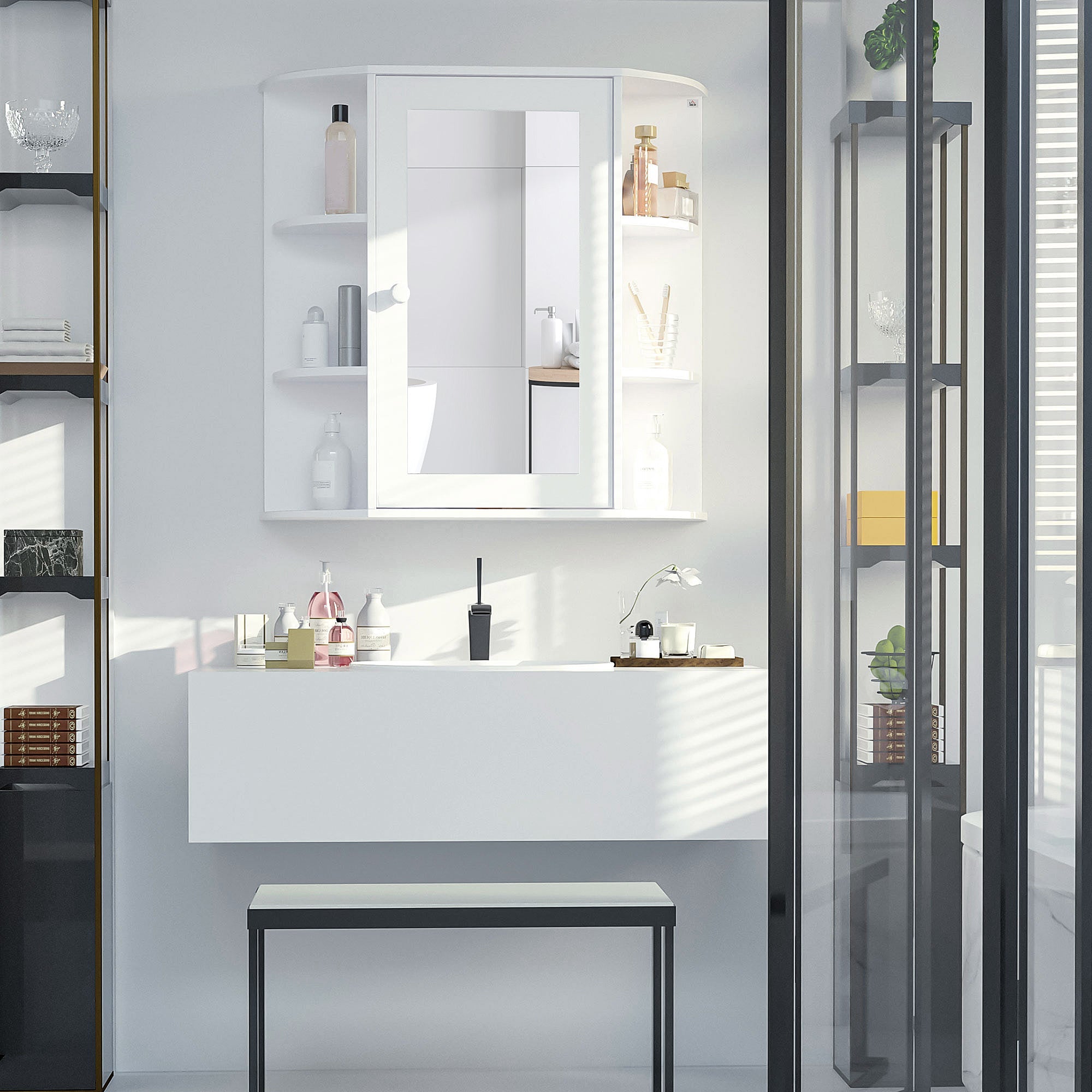 Logidon mirror cabinet bathroom mirror white 66x63 cm 8 compartments wall mounting