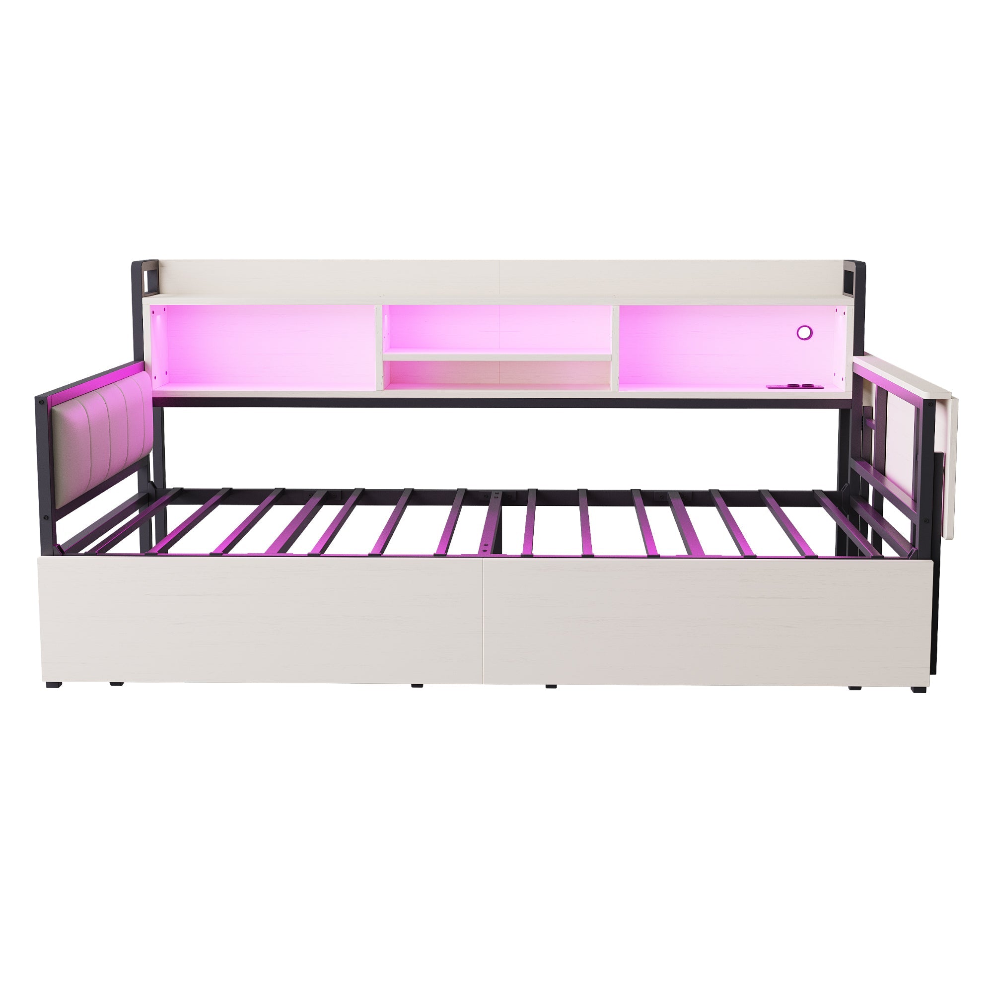 Logidon ijzeren slaapbank 90x200 cm met LED-verlichting opbergruimte wit