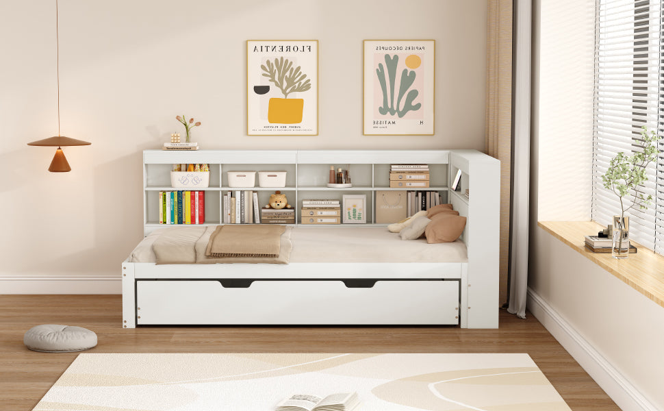 Logidon slaapbank 90x200 uitschuifbaar bed 90x190 USB wit